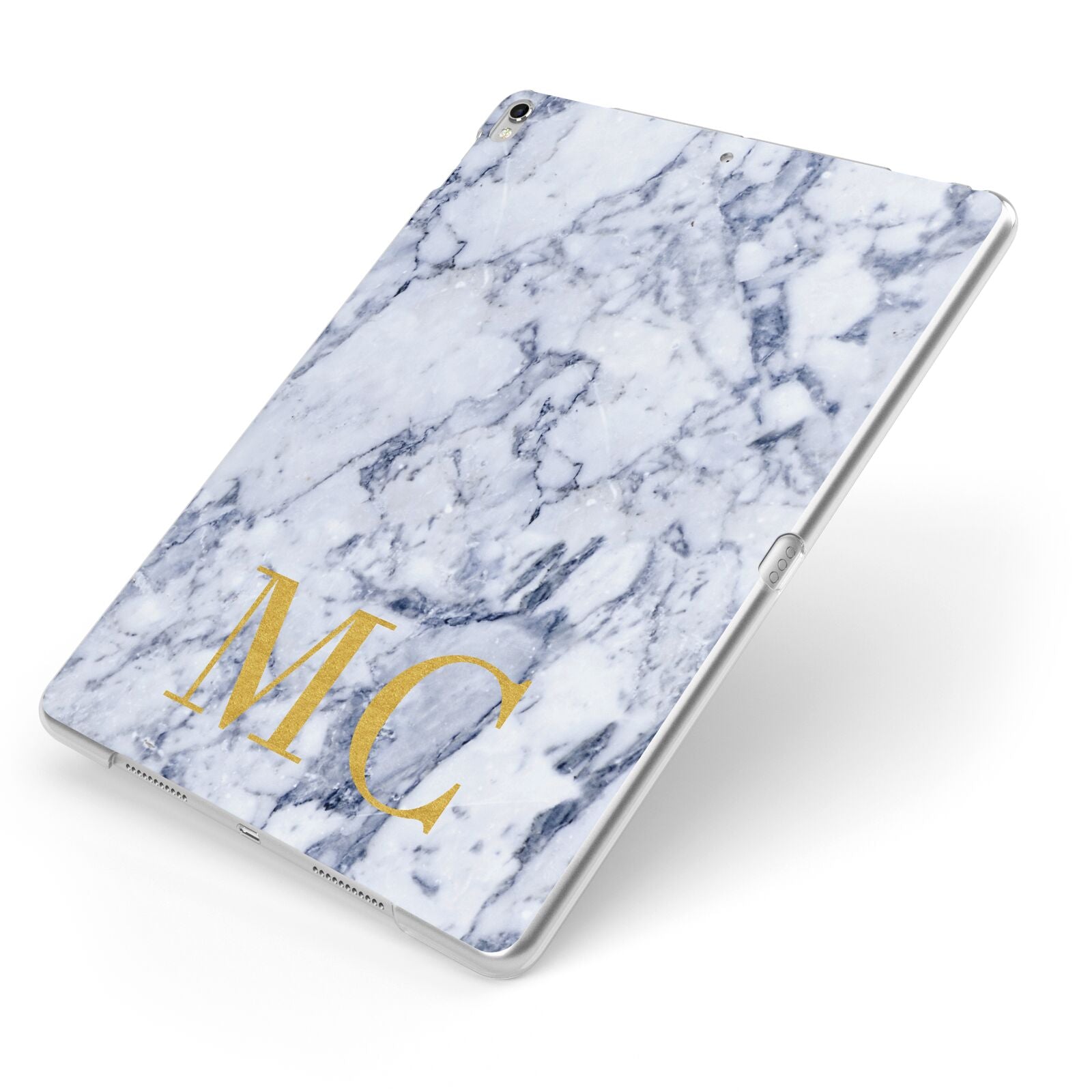 Marble Gold Initial Personalised Apple iPad Case on Silver iPad Side View