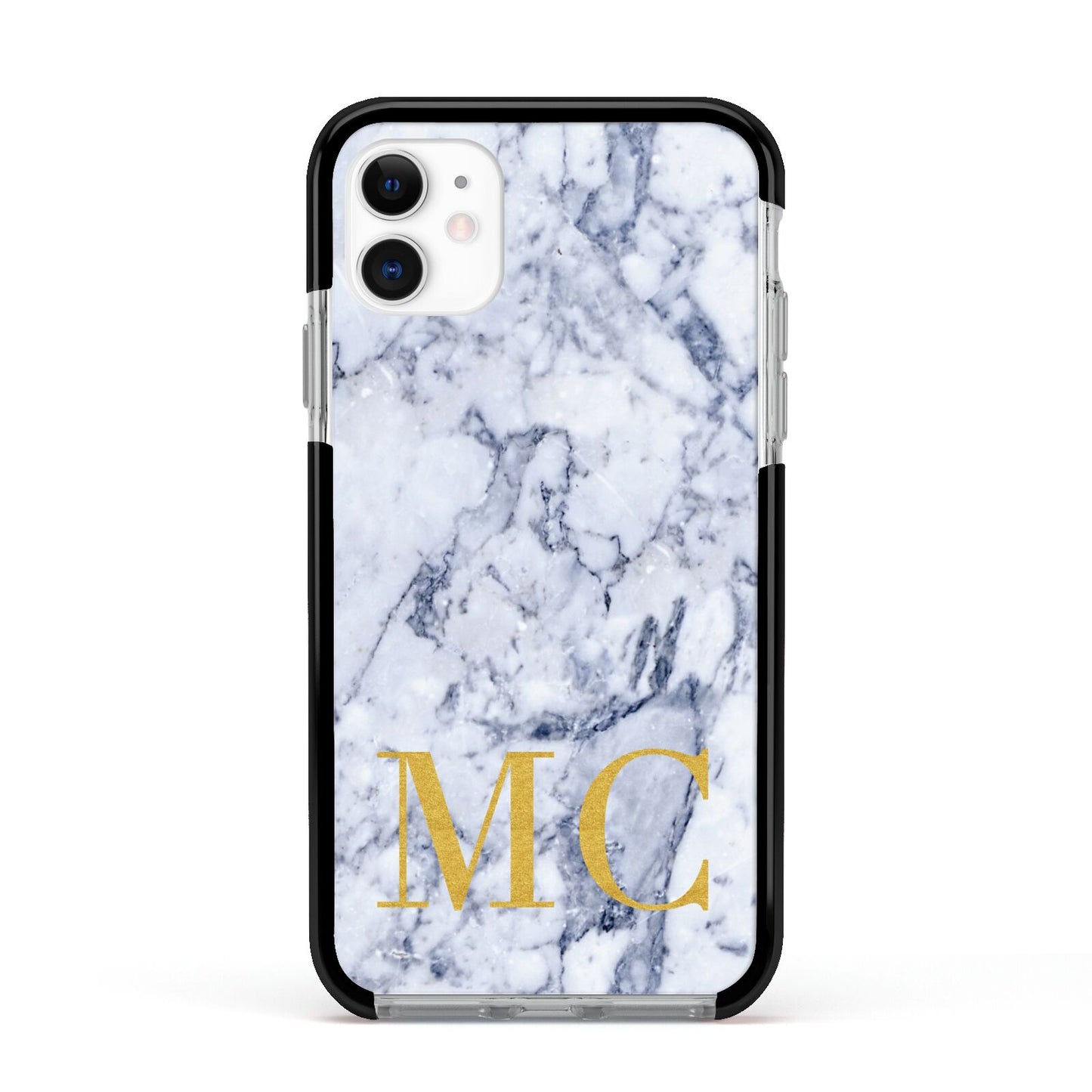 Marble Gold Initial Personalised Apple iPhone 11 in White with Black Impact Case