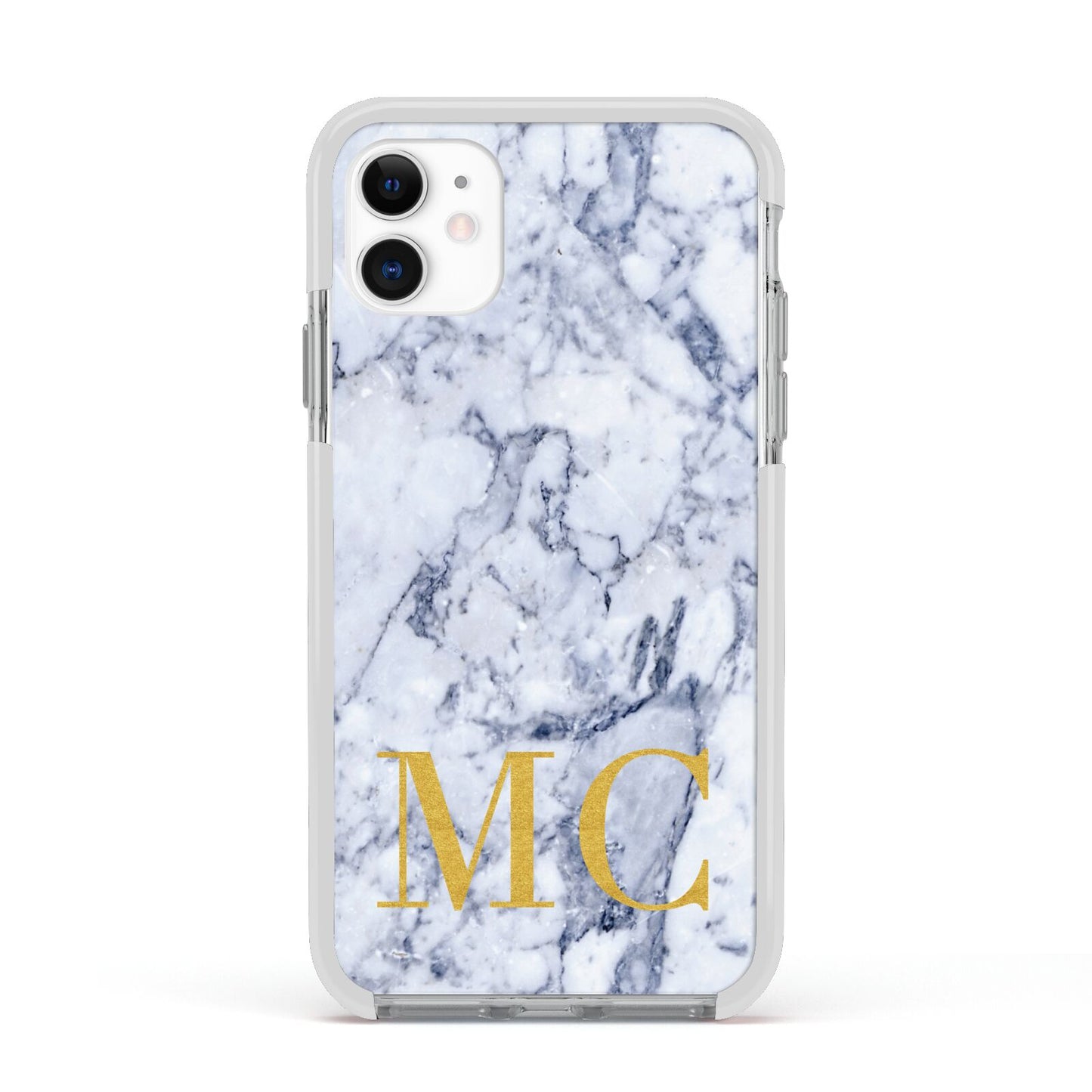 Marble Gold Initial Personalised Apple iPhone 11 in White with White Impact Case