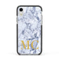 Marble Gold Initial Personalised Apple iPhone XR Impact Case Black Edge on Silver Phone