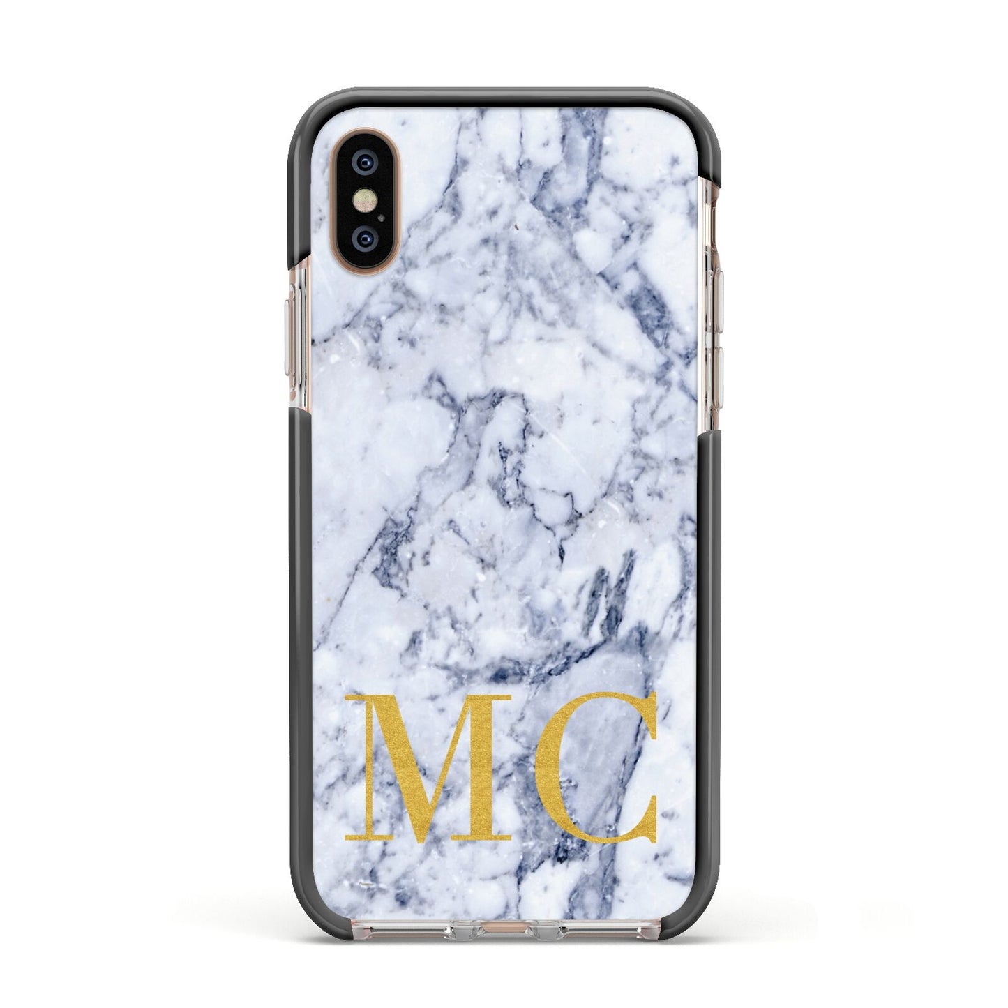 Marble Gold Initial Personalised Apple iPhone Xs Impact Case Black Edge on Gold Phone