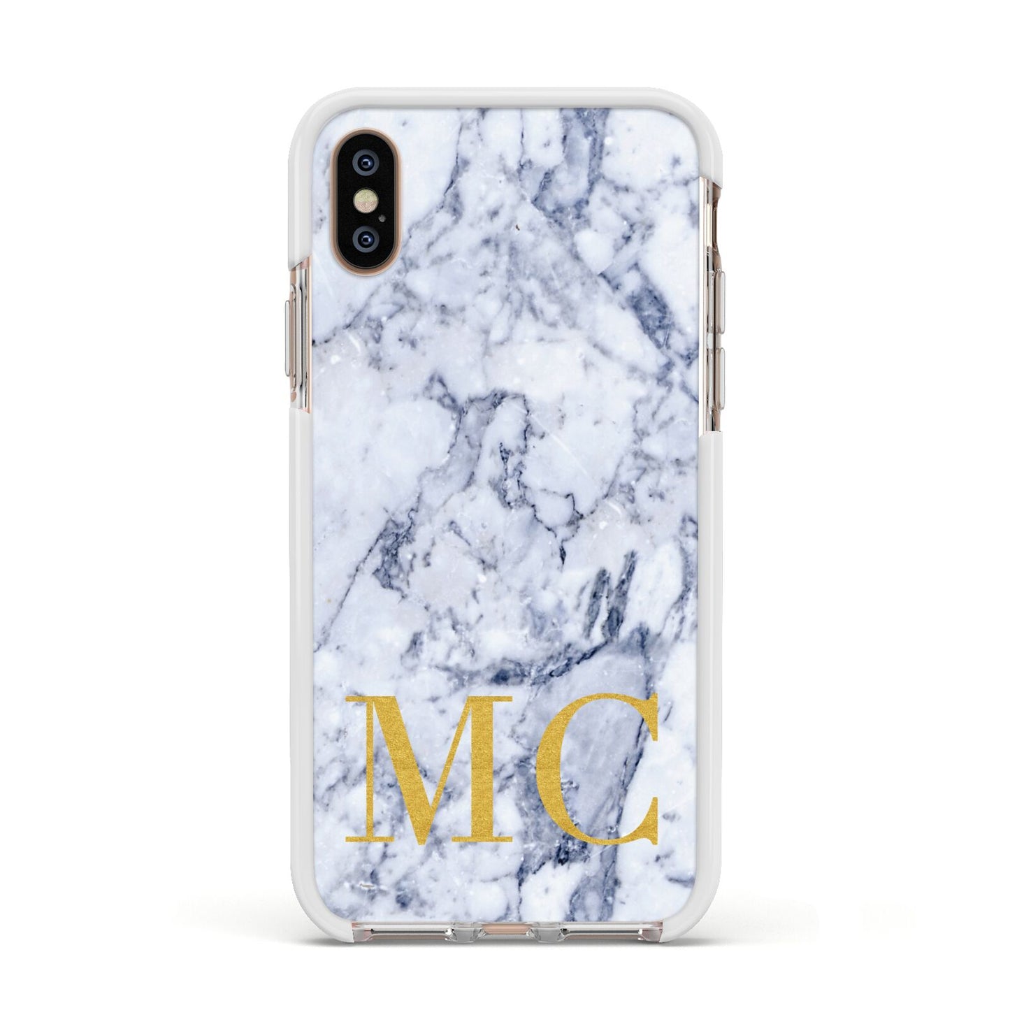 Marble Gold Initial Personalised Apple iPhone Xs Impact Case White Edge on Gold Phone