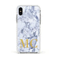 Marble Gold Initial Personalised Apple iPhone Xs Impact Case White Edge on Silver Phone