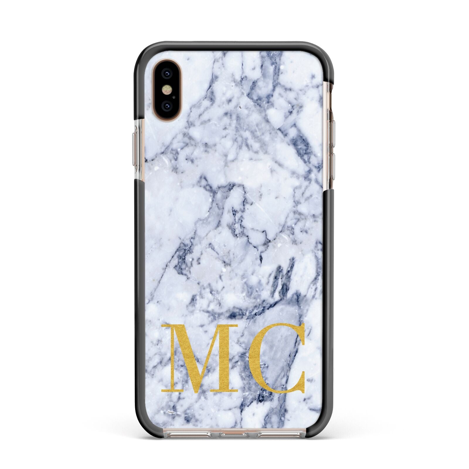Marble Gold Initial Personalised Apple iPhone Xs Max Impact Case Black Edge on Gold Phone