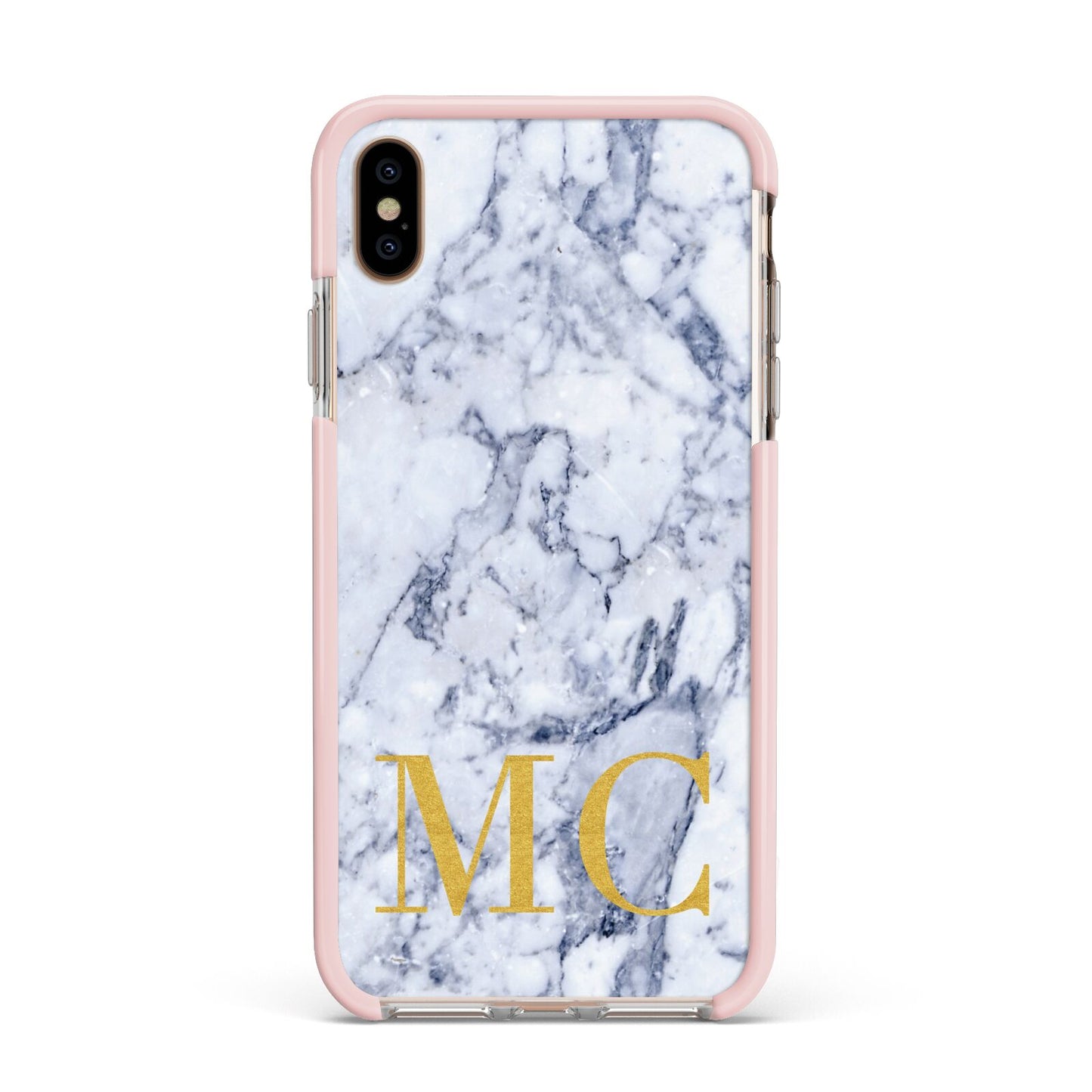 Marble Gold Initial Personalised Apple iPhone Xs Max Impact Case Pink Edge on Gold Phone