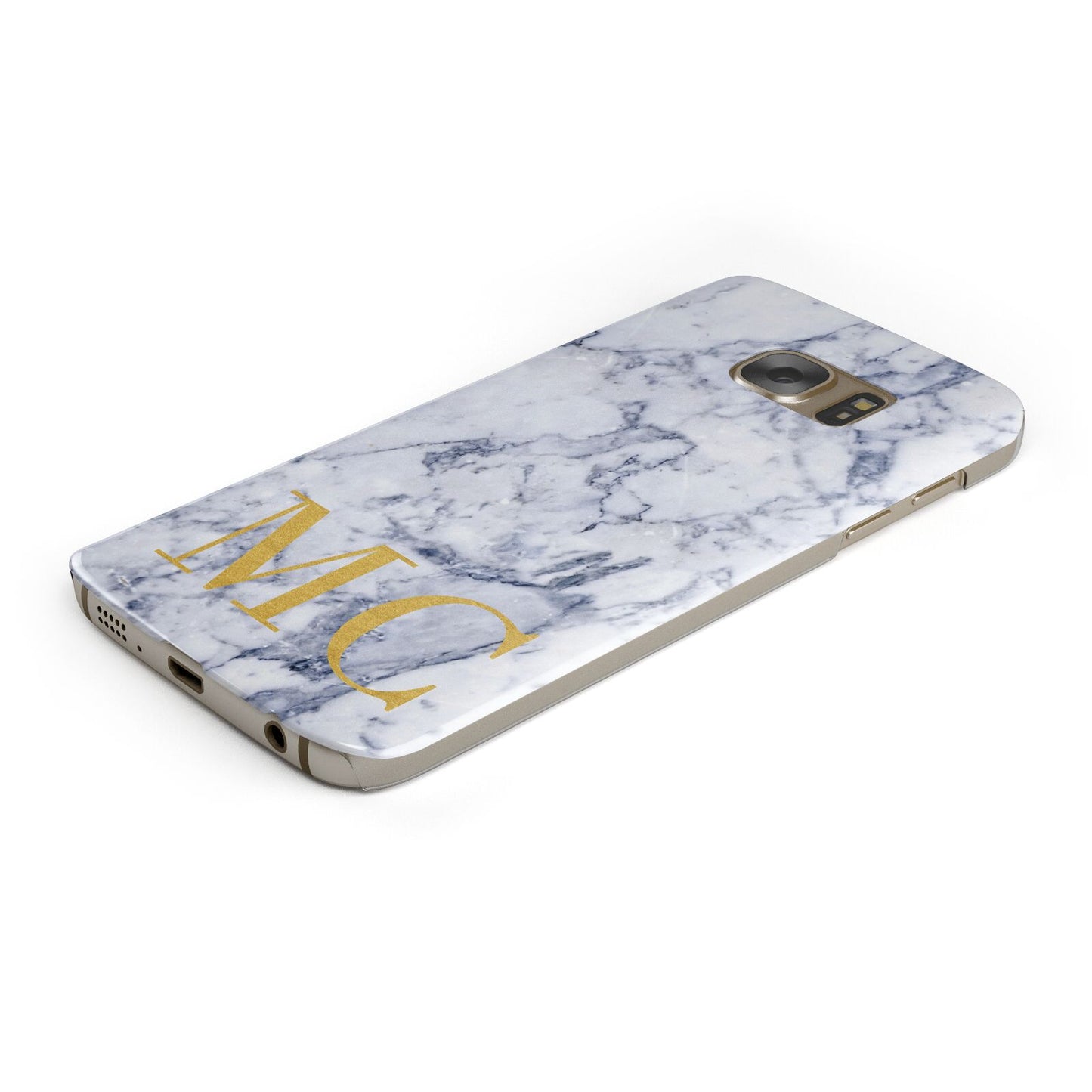 Marble Gold Initial Personalised Protective Samsung Galaxy Case Angled Image