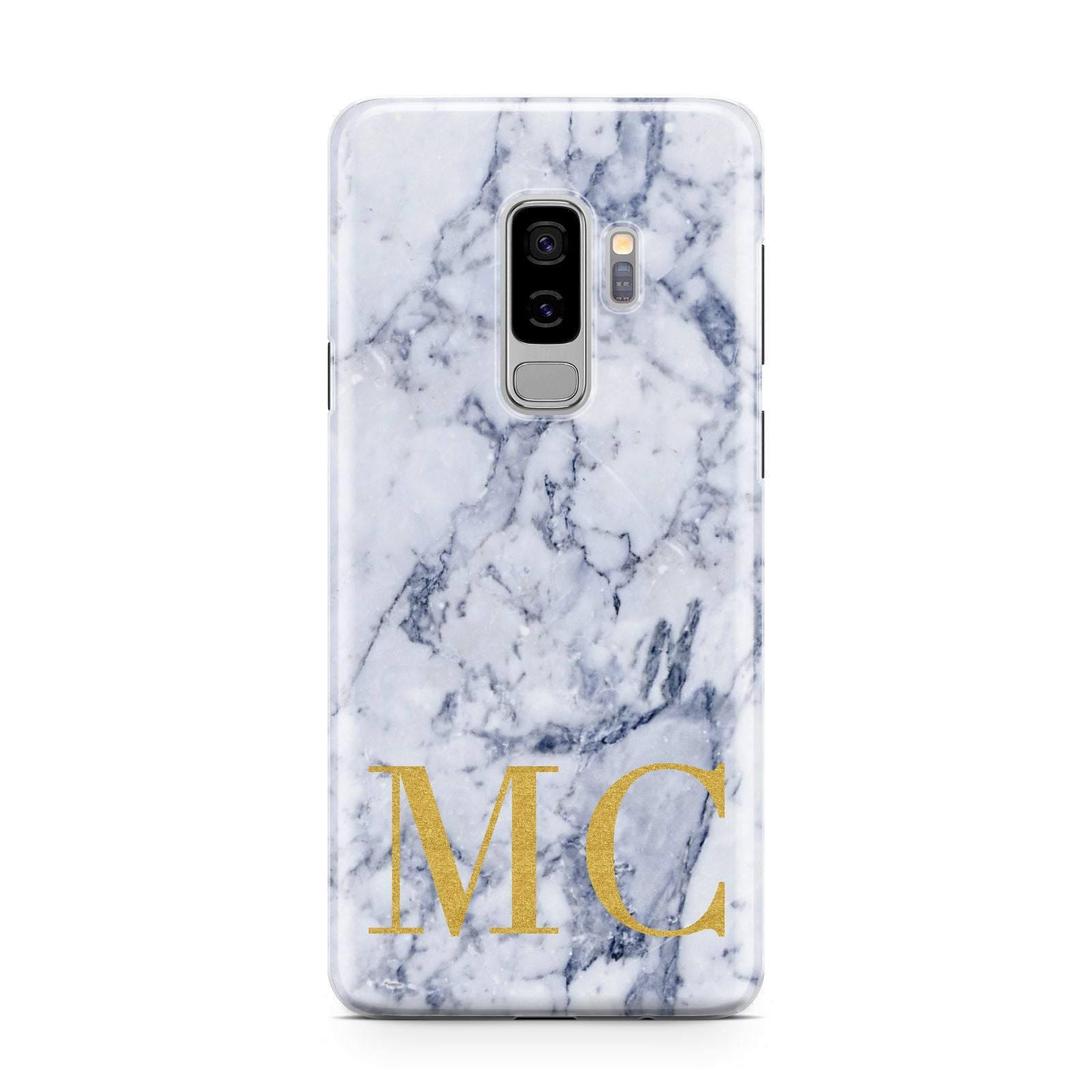 Marble Gold Initial Personalised Samsung Galaxy S9 Plus Case on Silver phone