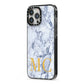 Marble Gold Initial Personalised iPhone 13 Pro Max Black Impact Case Side Angle on Silver phone