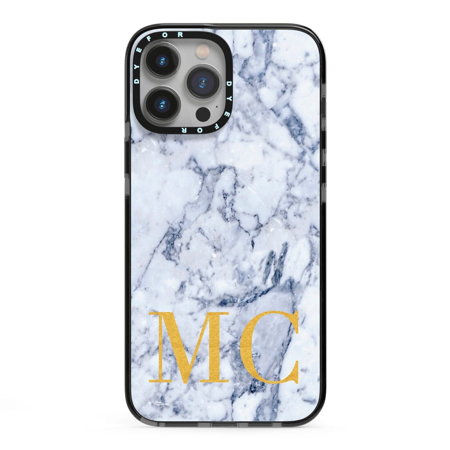 Marble Gold Initial Personalised iPhone 13 Pro Max Black Impact Case on Silver phone