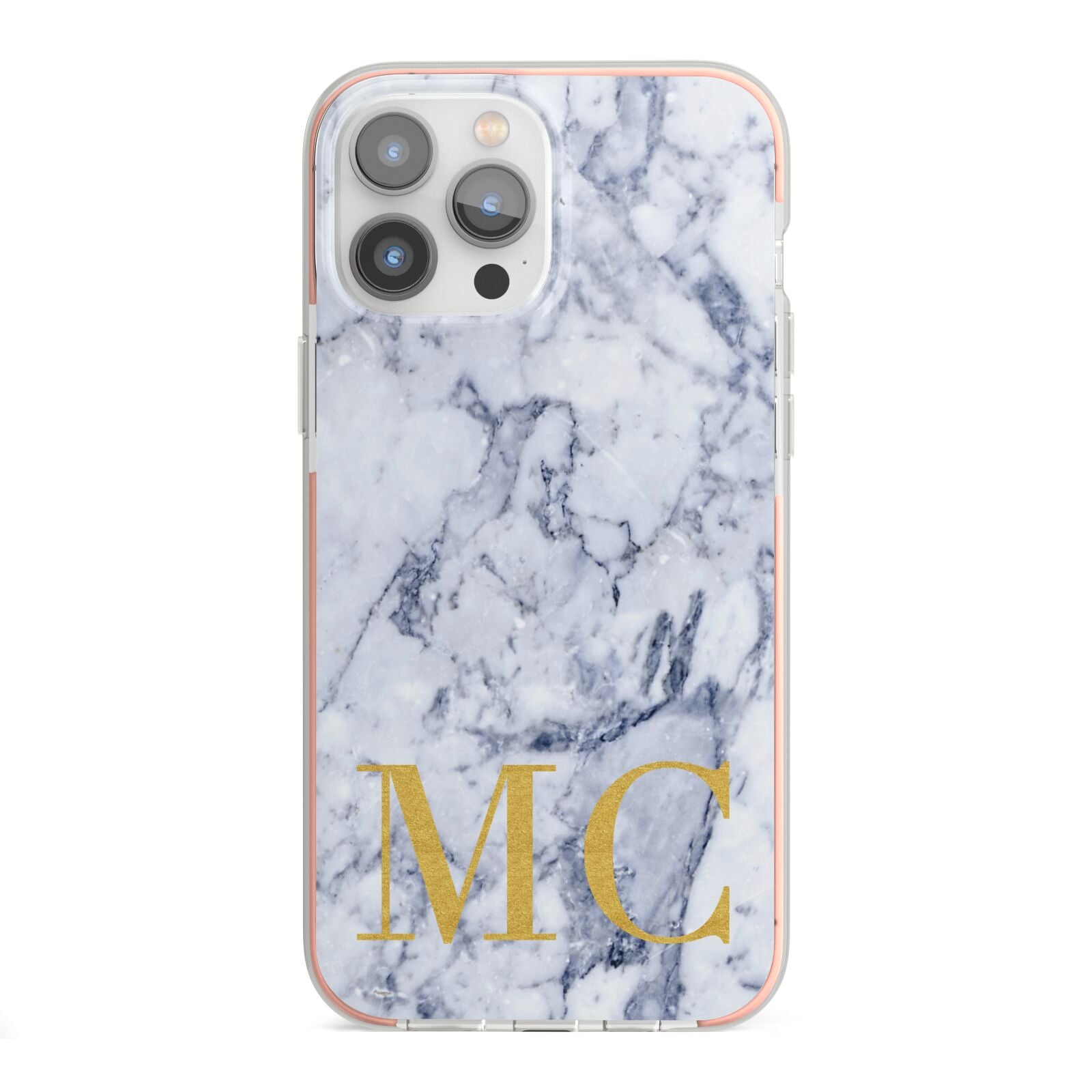 Marble Gold Initial Personalised iPhone 13 Pro Max TPU Impact Case with Pink Edges