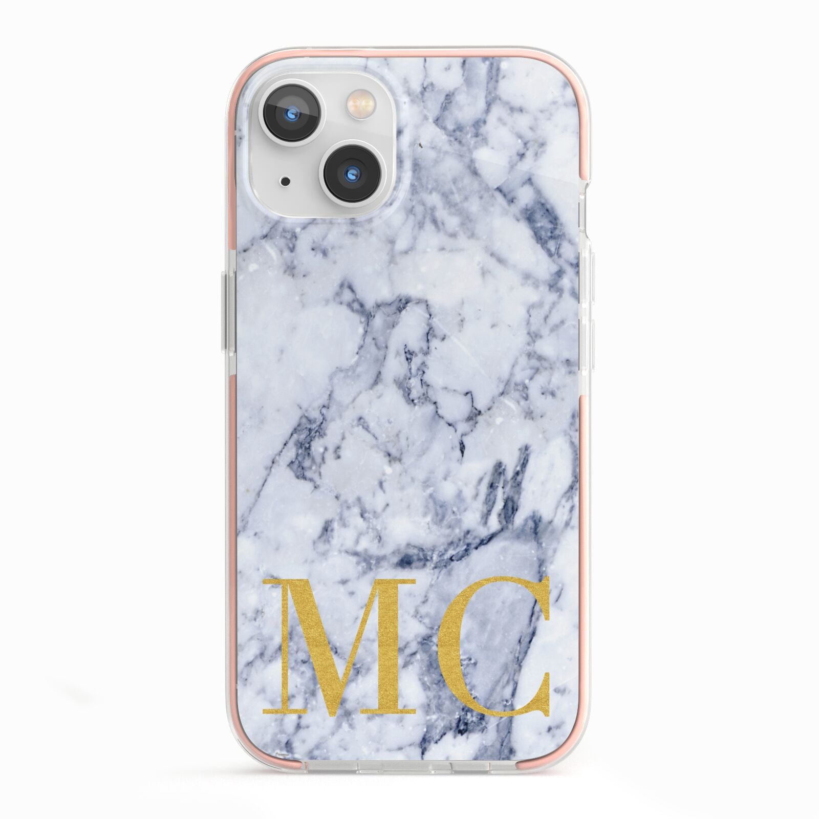 Marble Gold Initial Personalised iPhone 13 TPU Impact Case with Pink Edges