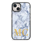 Marble Gold Initial Personalised iPhone 14 Black Impact Case on Silver phone