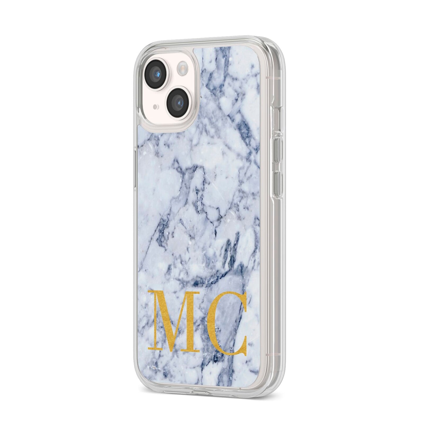 Marble Gold Initial Personalised iPhone 14 Clear Tough Case Starlight Angled Image