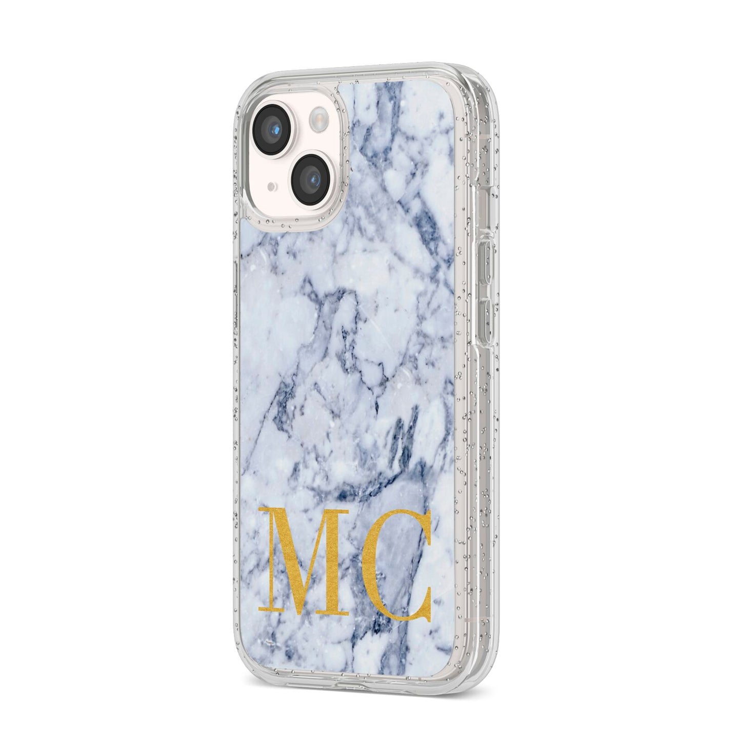 Marble Gold Initial Personalised iPhone 14 Glitter Tough Case Starlight Angled Image