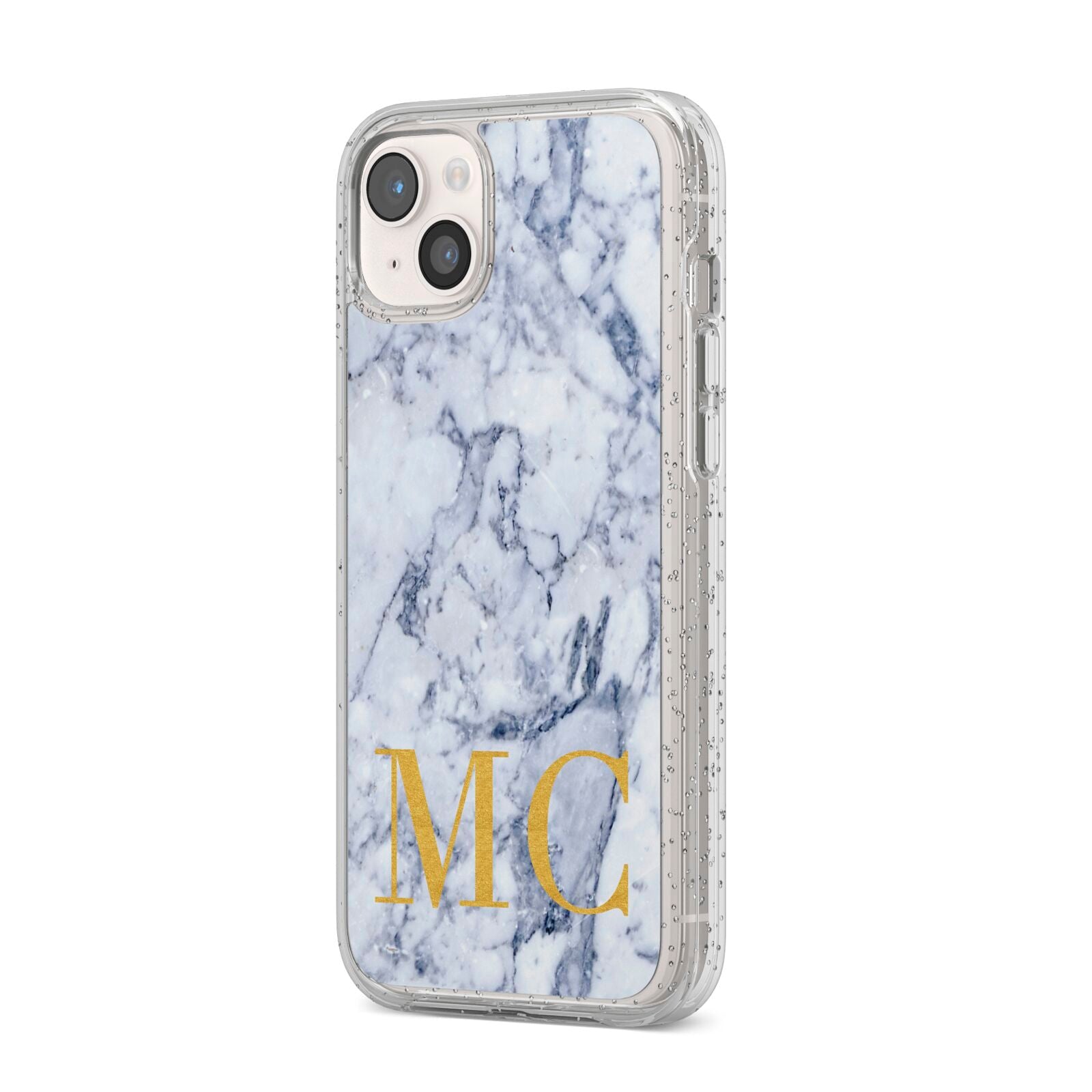 Marble Gold Initial Personalised iPhone 14 Plus Glitter Tough Case Starlight Angled Image