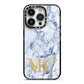 Marble Gold Initial Personalised iPhone 14 Pro Black Impact Case on Silver phone