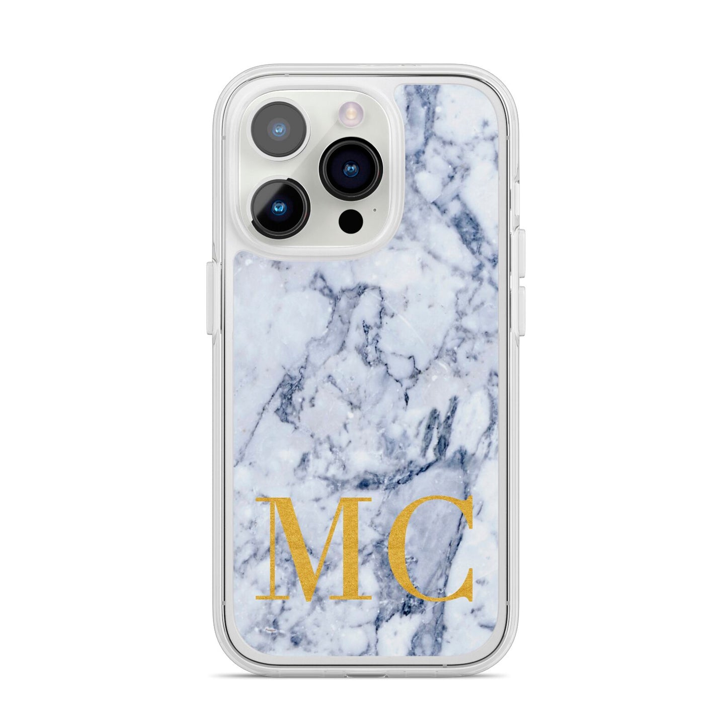 Marble Gold Initial Personalised iPhone 14 Pro Clear Tough Case Silver