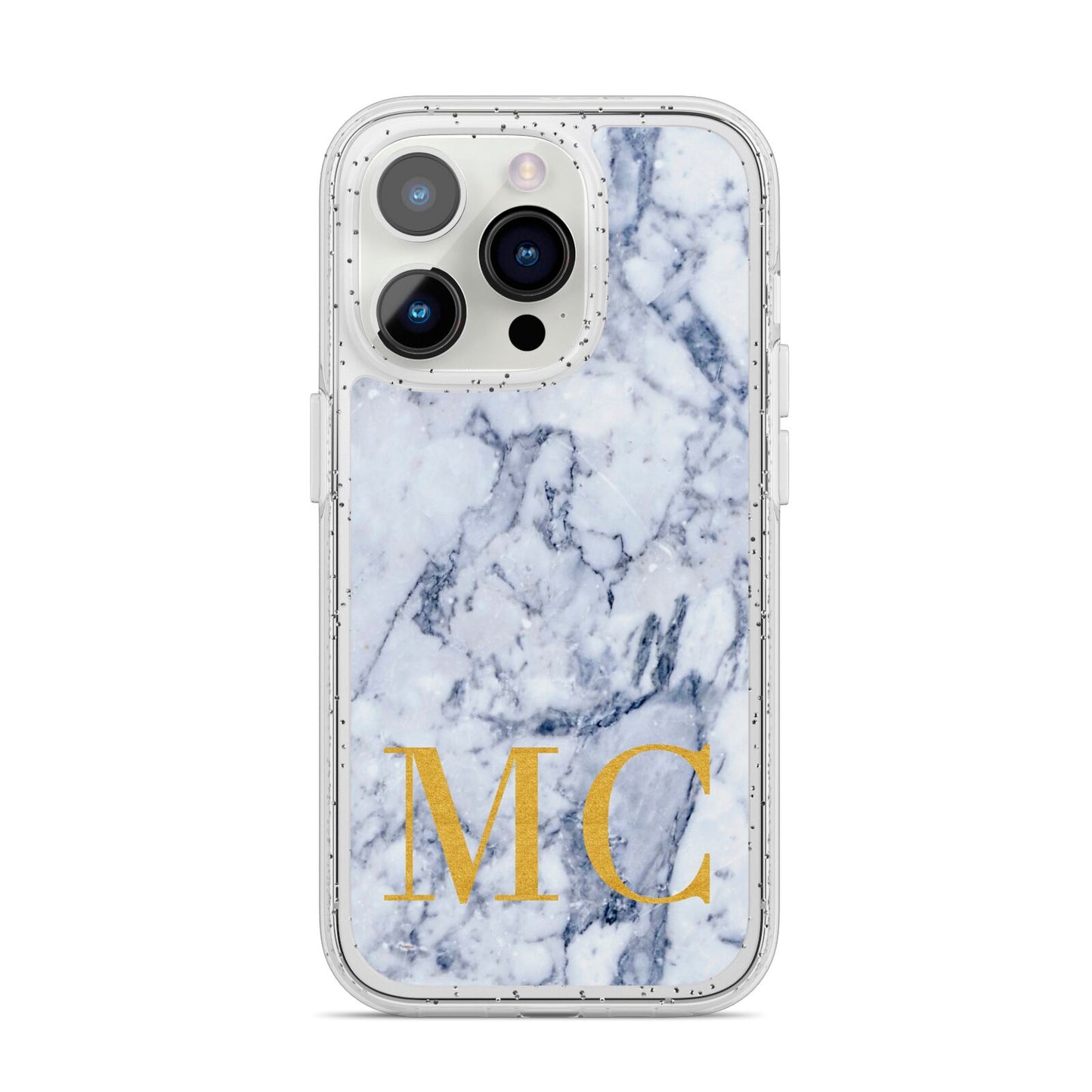 Marble Gold Initial Personalised iPhone 14 Pro Glitter Tough Case Silver