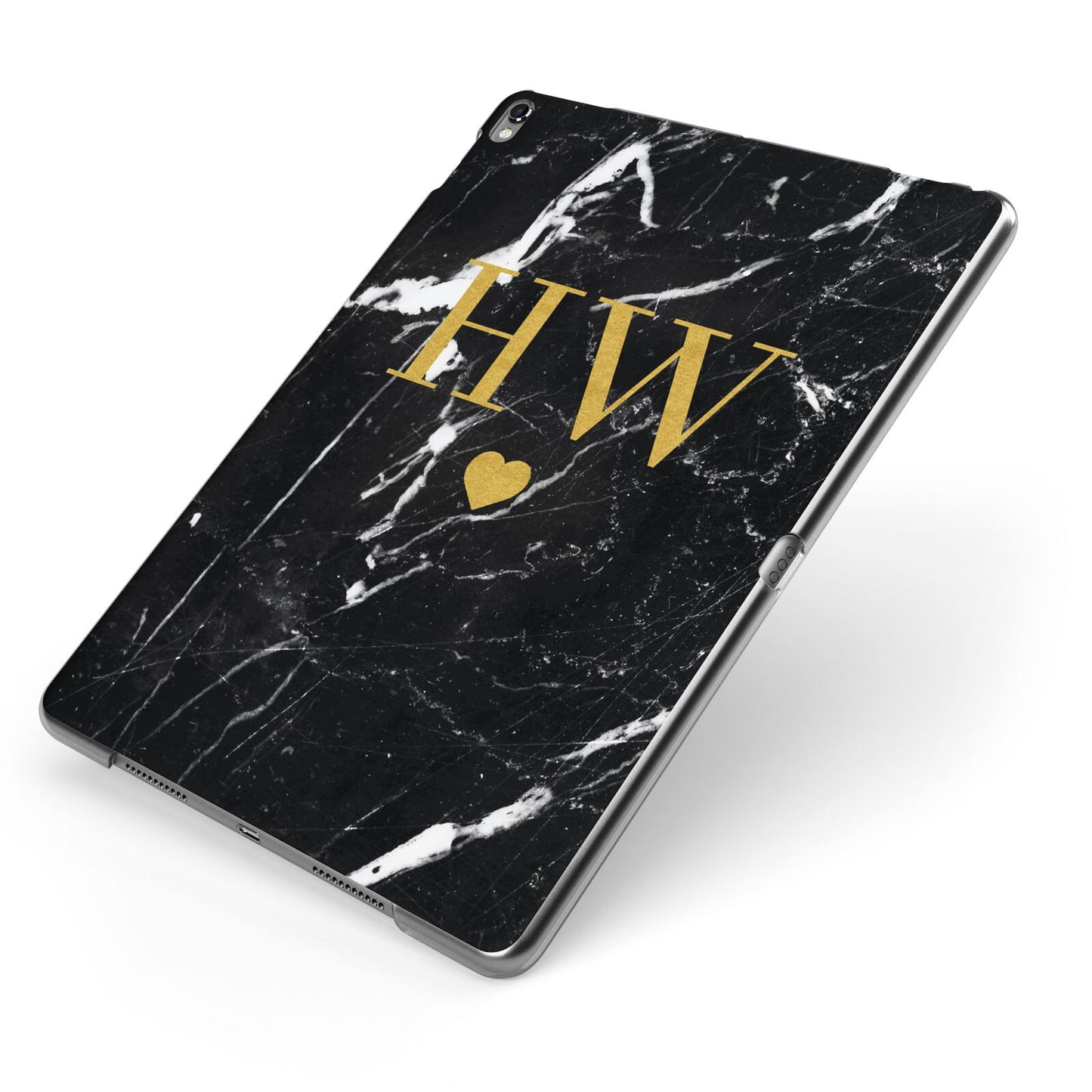 Marble Gold Initials Monogram Personalised Apple iPad Case on Grey iPad Side View