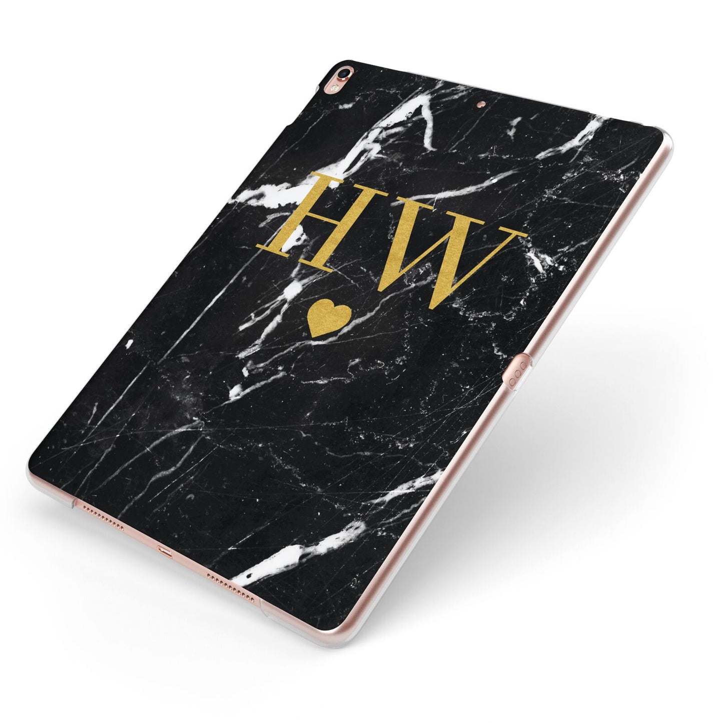 Marble Gold Initials Monogram Personalised Apple iPad Case on Rose Gold iPad Side View