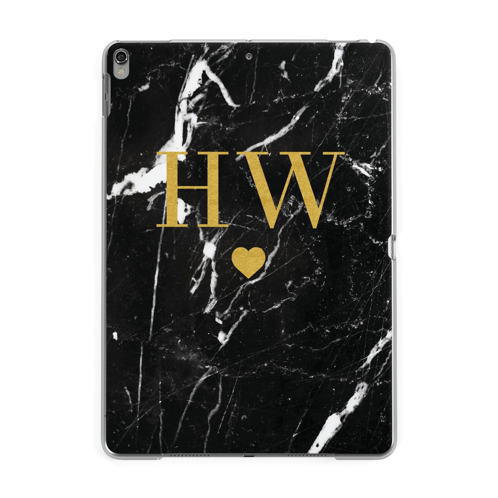 Marble Gold Initials Monogram Personalised Apple iPad Grey Case