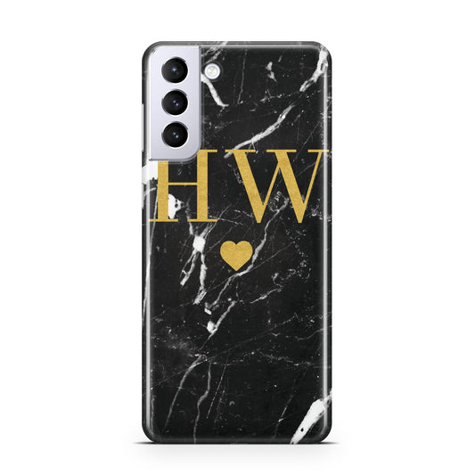 Marble Gold Initials Monogram Personalised Samsung S21 Plus Phone Case