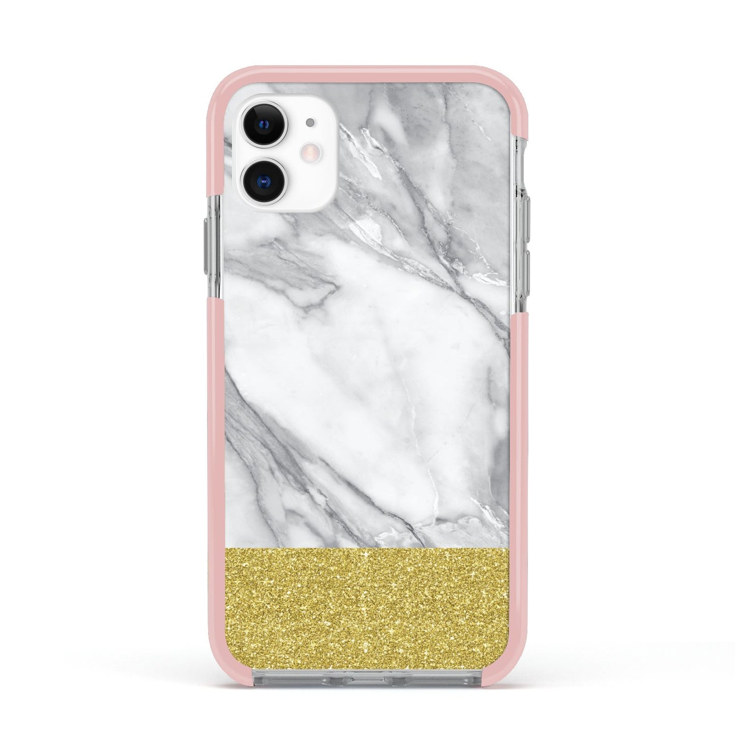 Marble Grey White Gold Apple iPhone 11 in White with Pink Impact Case