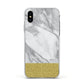 Marble Grey White Gold Apple iPhone Xs Impact Case White Edge on Silver Phone