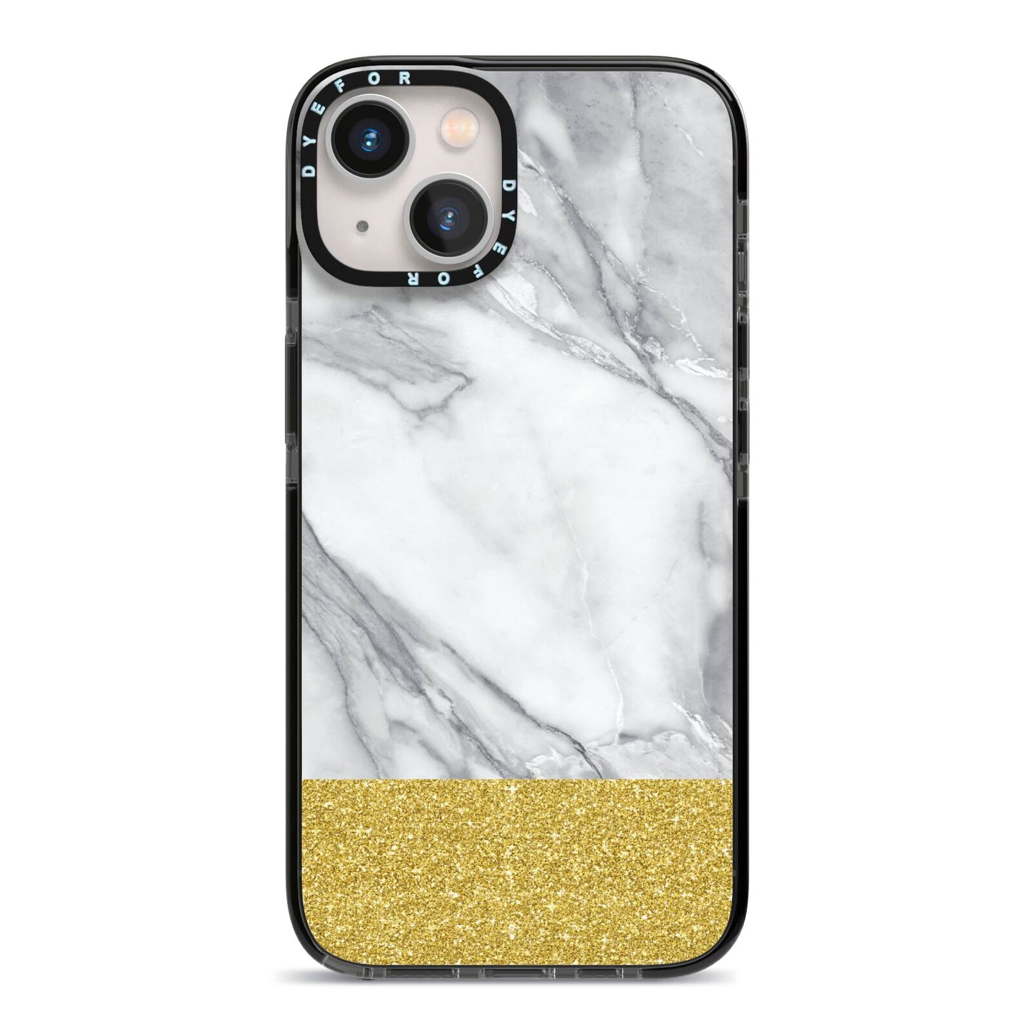 Marble Grey White Gold iPhone 13 Black Impact Case on Silver phone