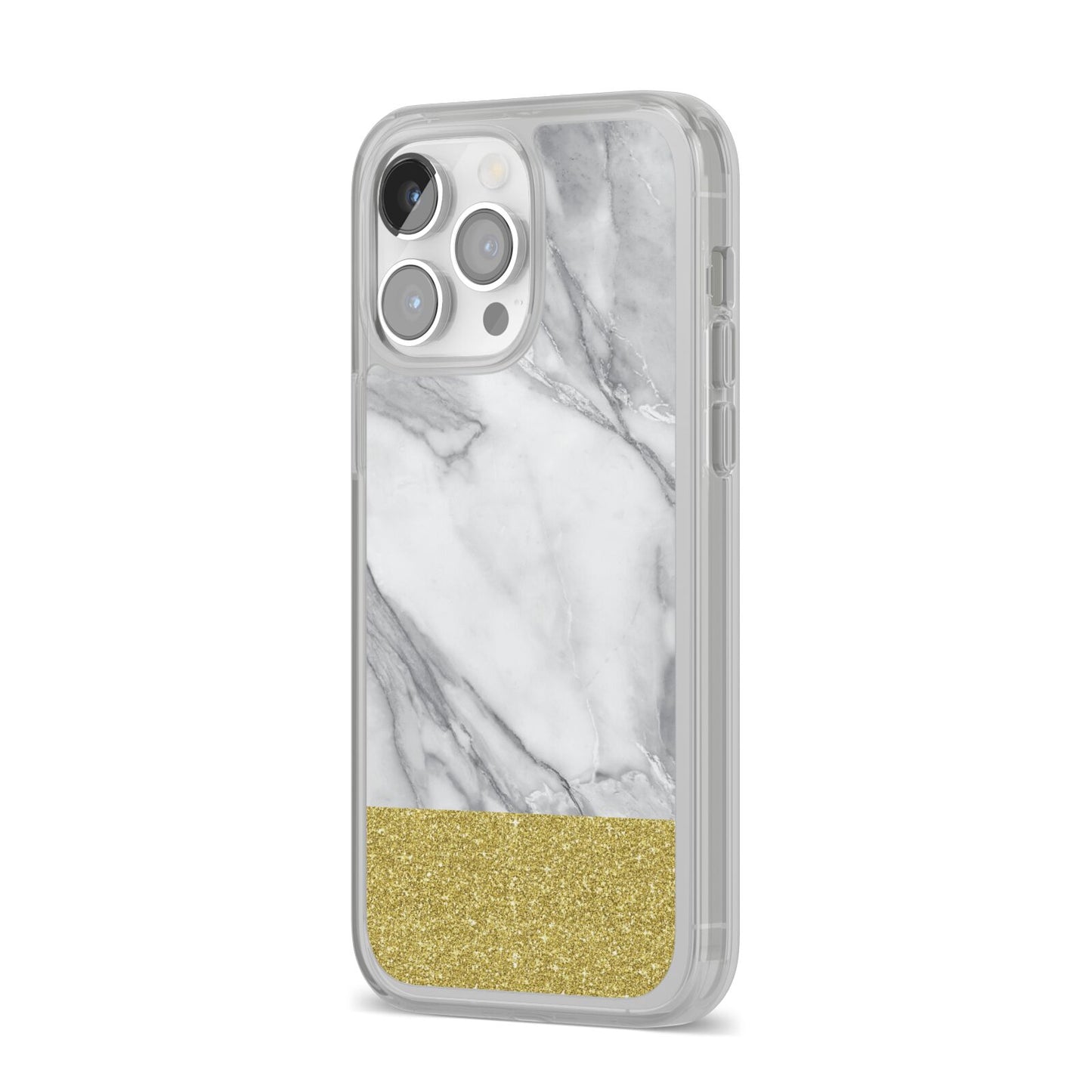 Marble Grey White Gold iPhone 14 Pro Max Clear Tough Case Silver Angled Image