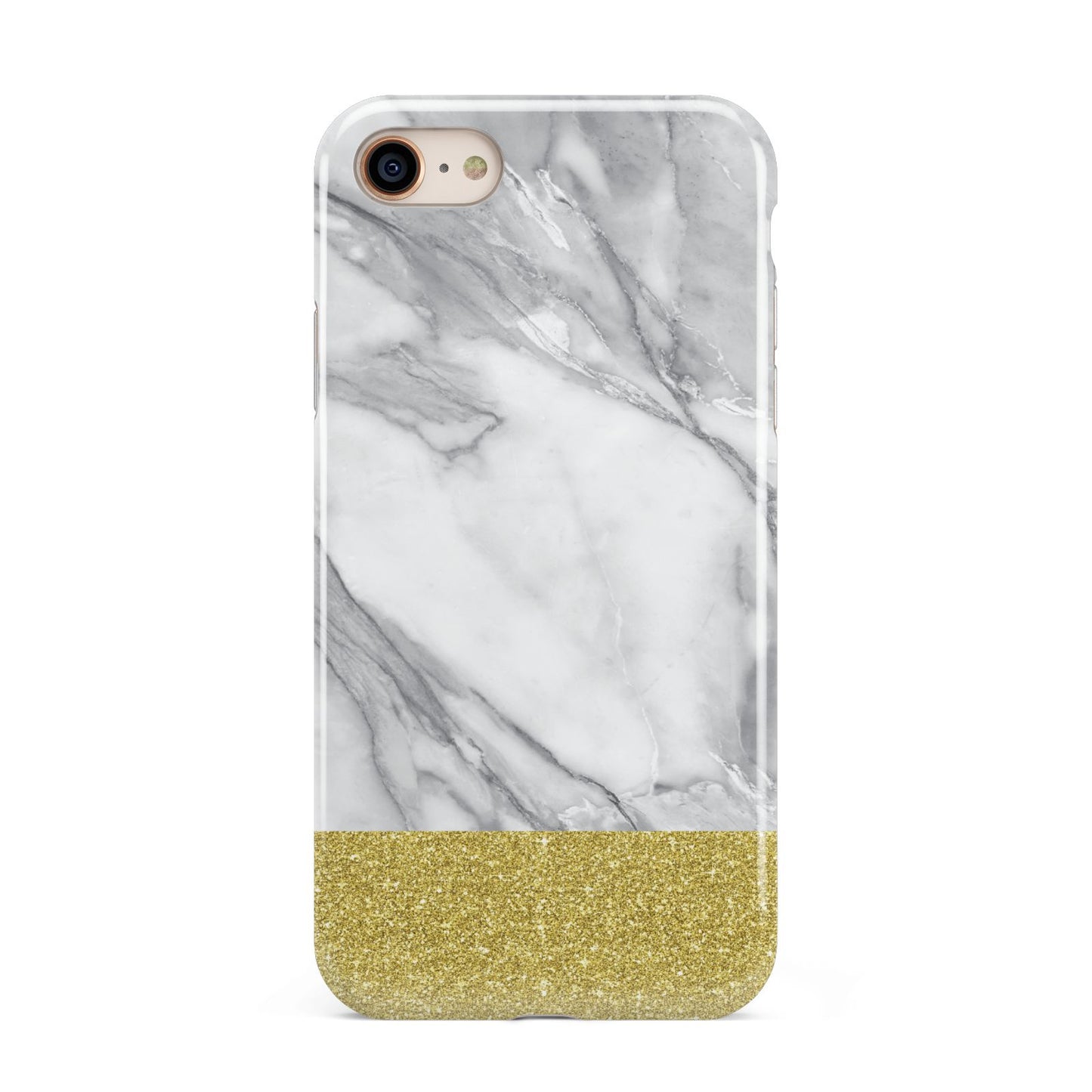 Marble Grey White Gold iPhone 8 3D Tough Case on Gold Phone