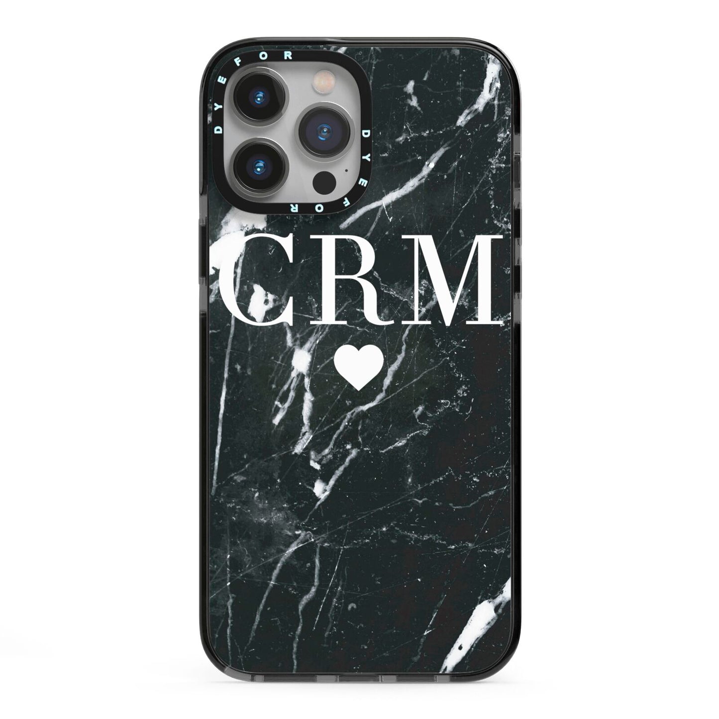 Marble Heart Initials Personalised iPhone 13 Pro Max Black Impact Case on Silver phone