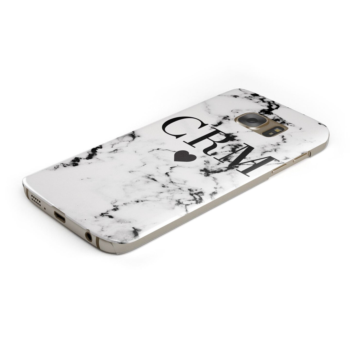 Marble Heart Personalised Initials Protective Samsung Galaxy Case Angled Image