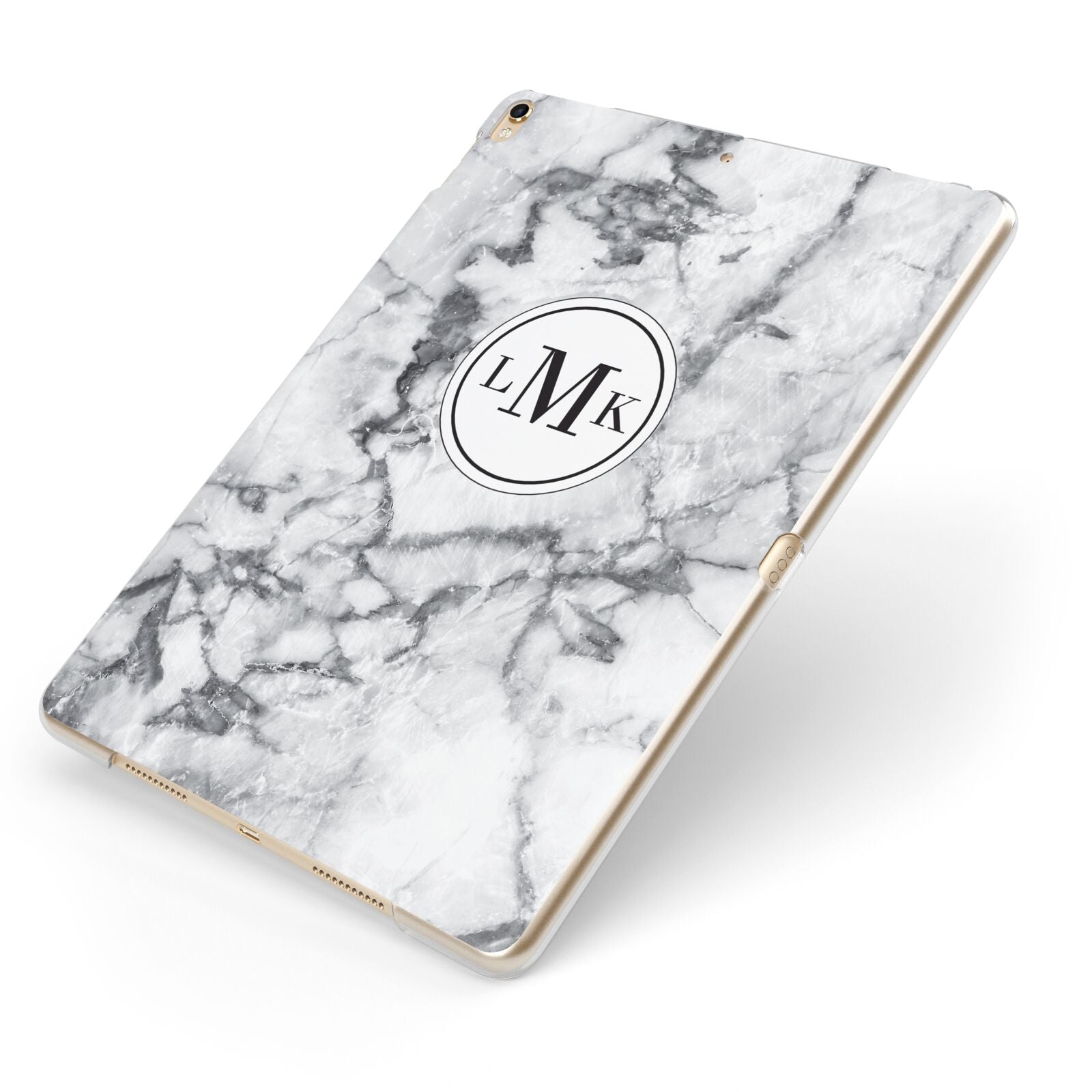 Marble Initials Circle Personalised Apple iPad Case on Gold iPad Side View