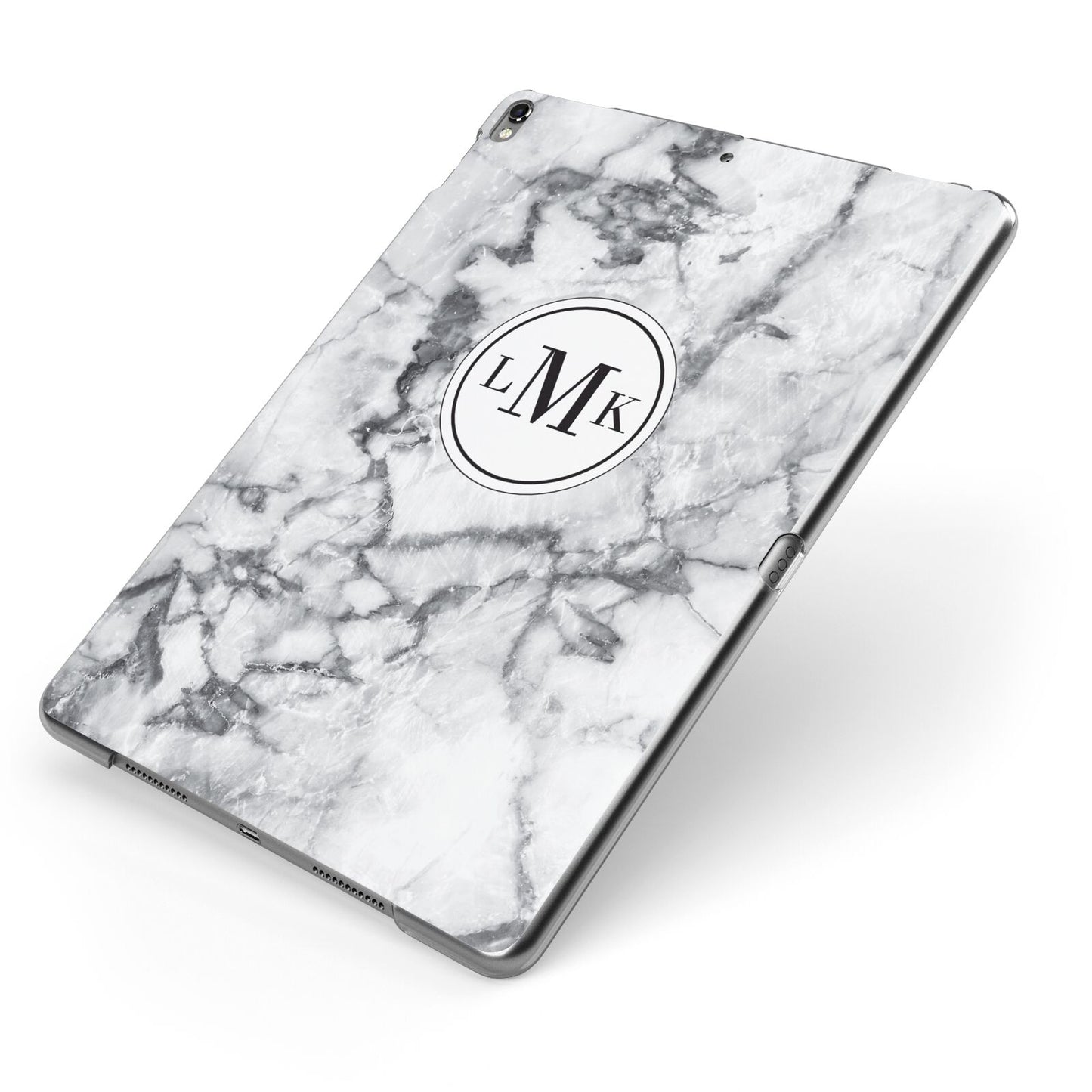 Marble Initials Circle Personalised Apple iPad Case on Grey iPad Side View