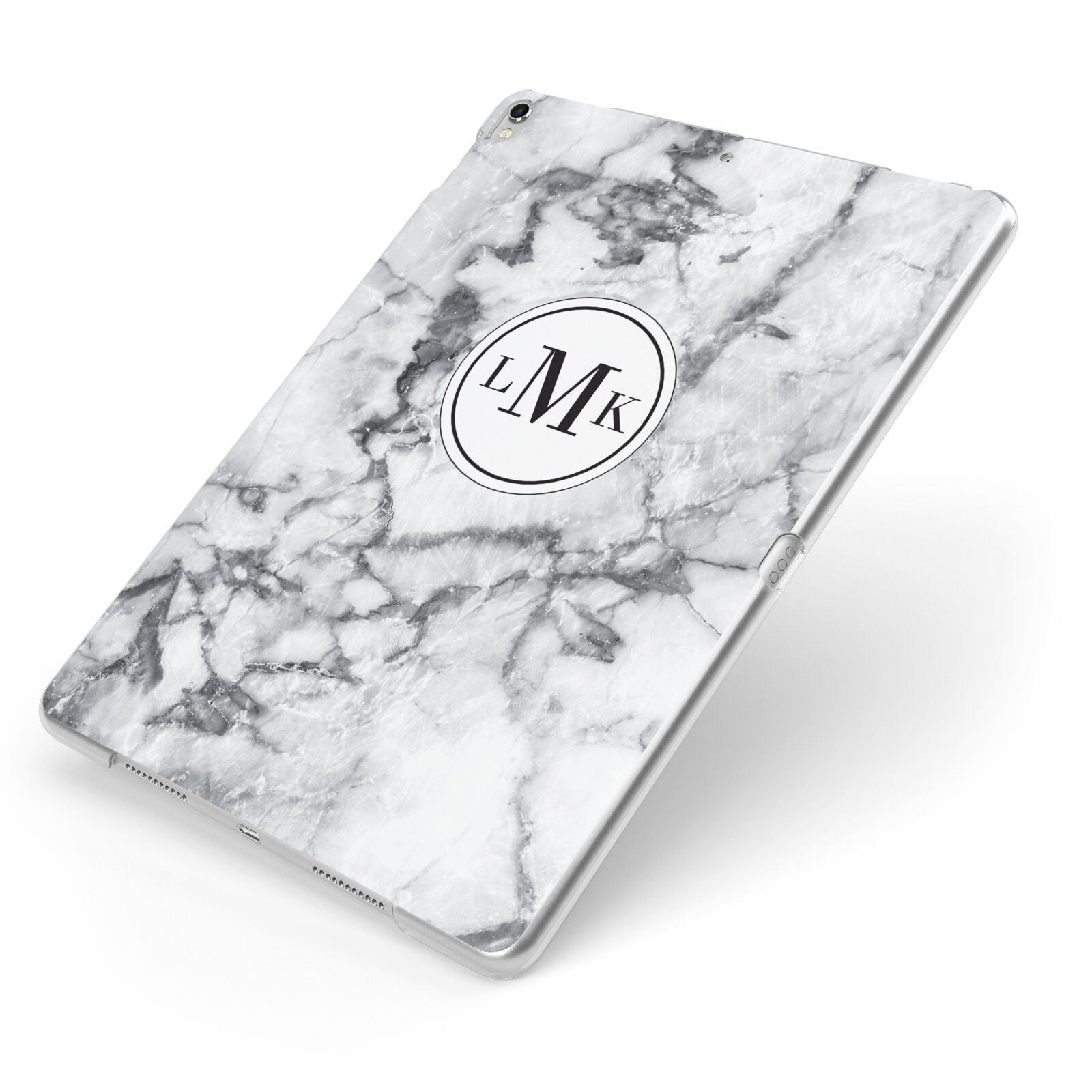 Marble Initials Circle Personalised Apple iPad Case on Silver iPad Side View