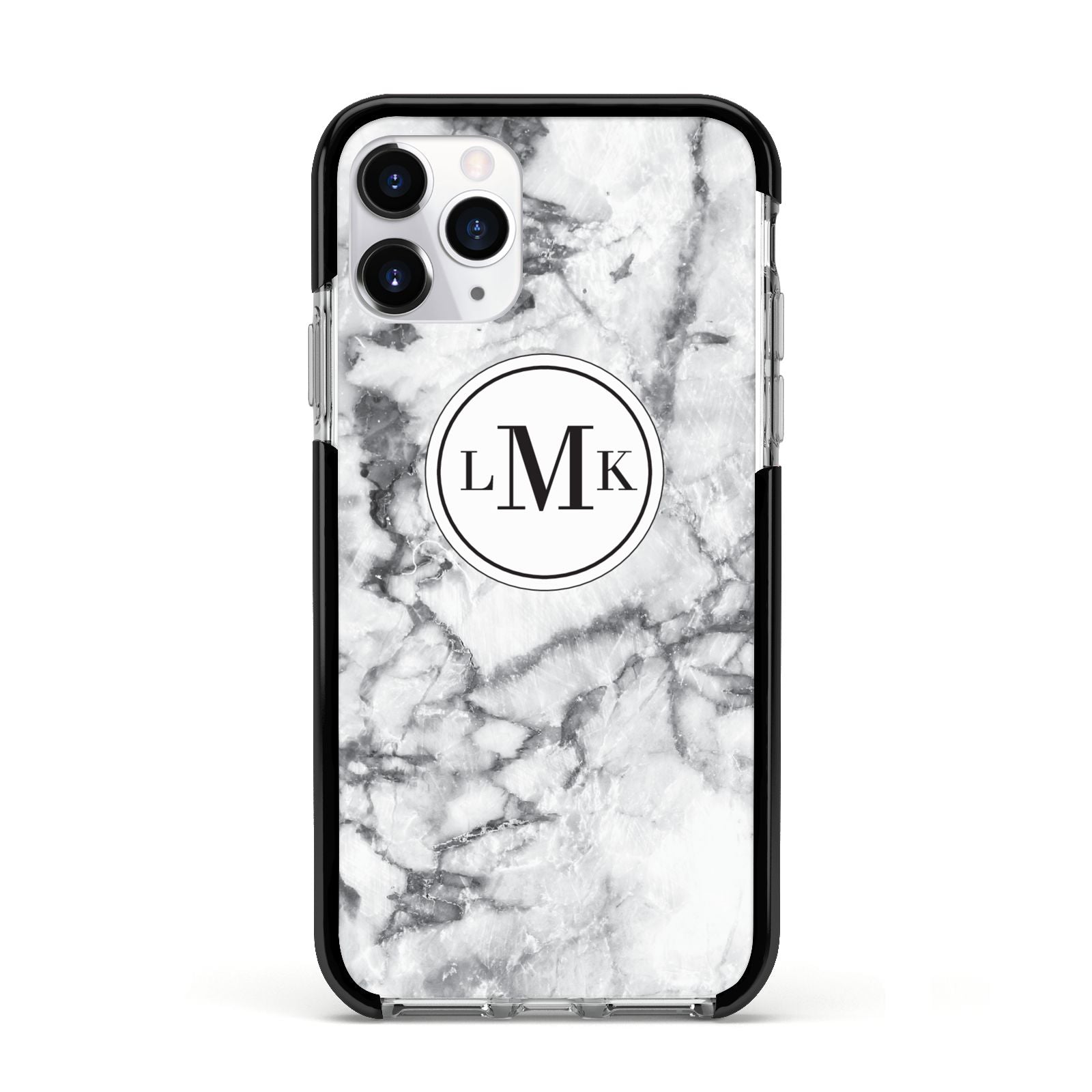Marble Initials Circle Personalised Apple iPhone 11 Pro in Silver with Black Impact Case