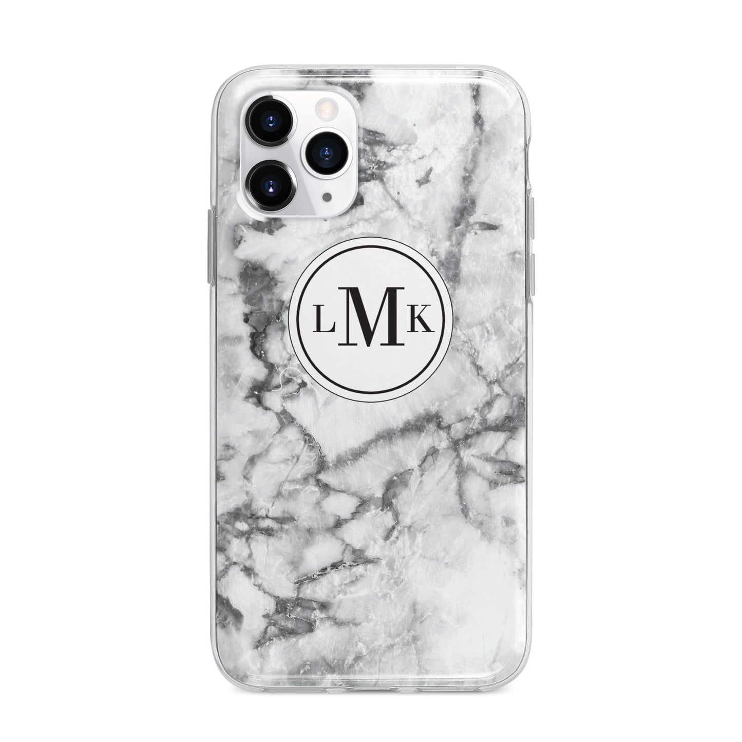 Marble Initials Circle Personalised Apple iPhone 11 Pro in Silver with Bumper Case