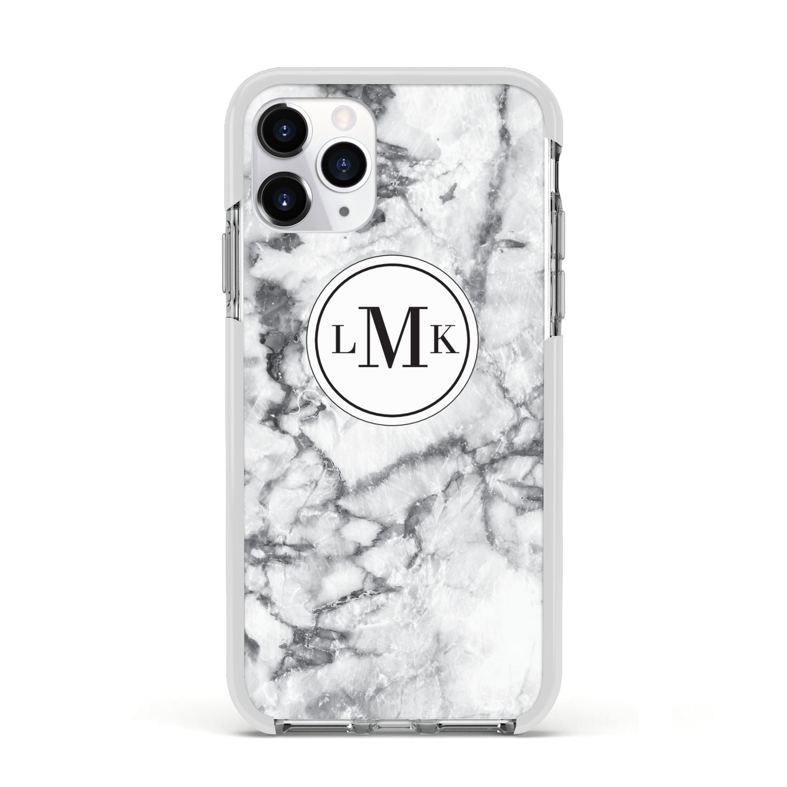 Marble Initials Circle Personalised Apple iPhone 11 Pro in Silver with White Impact Case