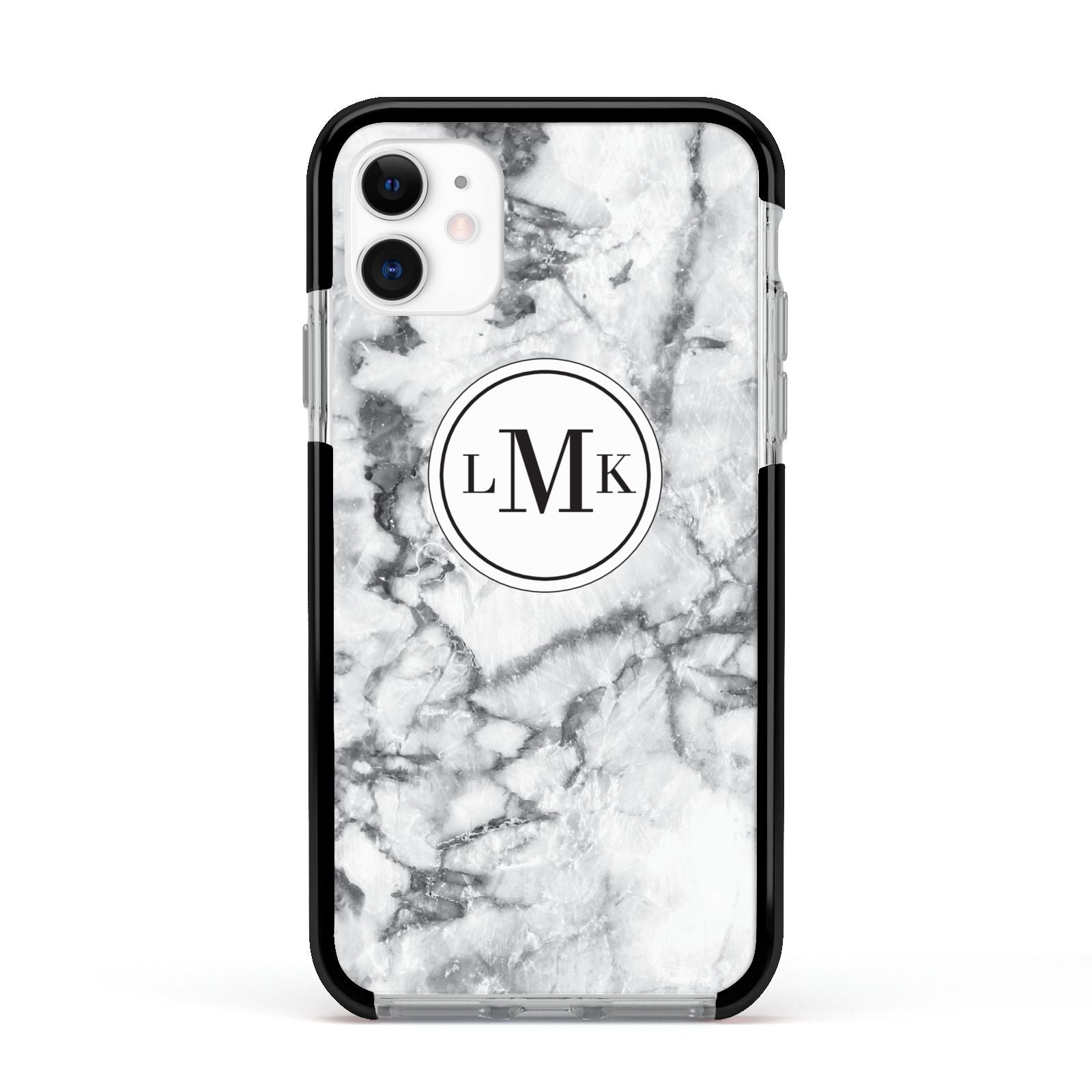 Marble Initials Circle Personalised Apple iPhone 11 in White with Black Impact Case
