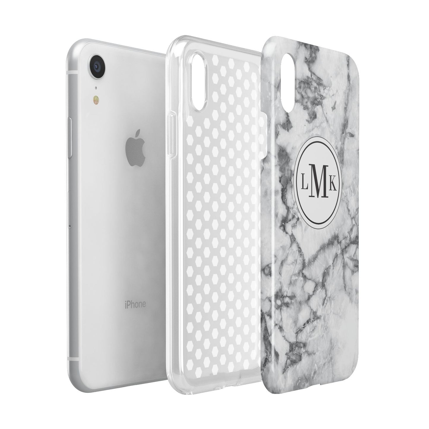 Marble Initials Circle Personalised Apple iPhone XR White 3D Tough Case Expanded view