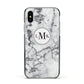 Marble Initials Circle Personalised Apple iPhone Xs Impact Case Black Edge on Silver Phone