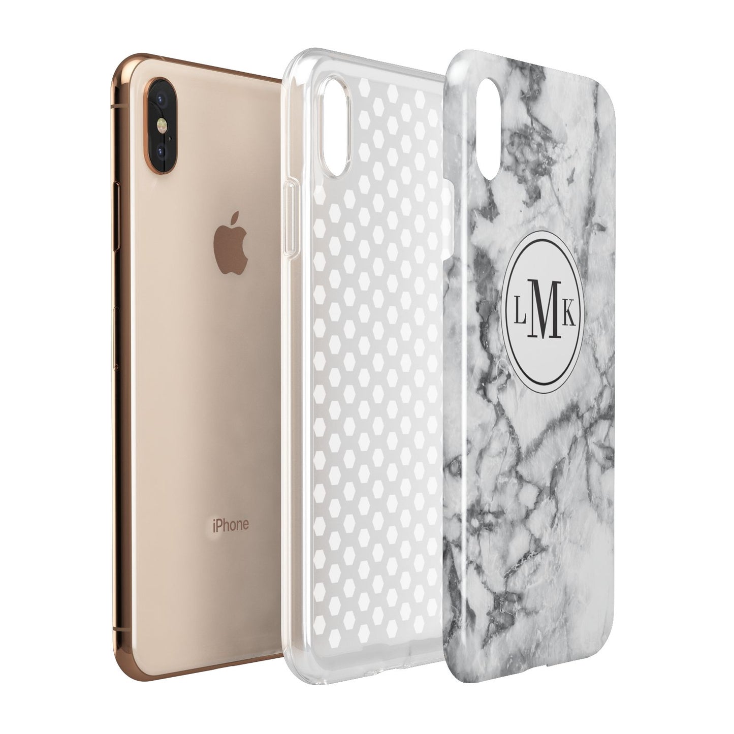 Marble Initials Circle Personalised Apple iPhone Xs Max 3D Tough Case Expanded View
