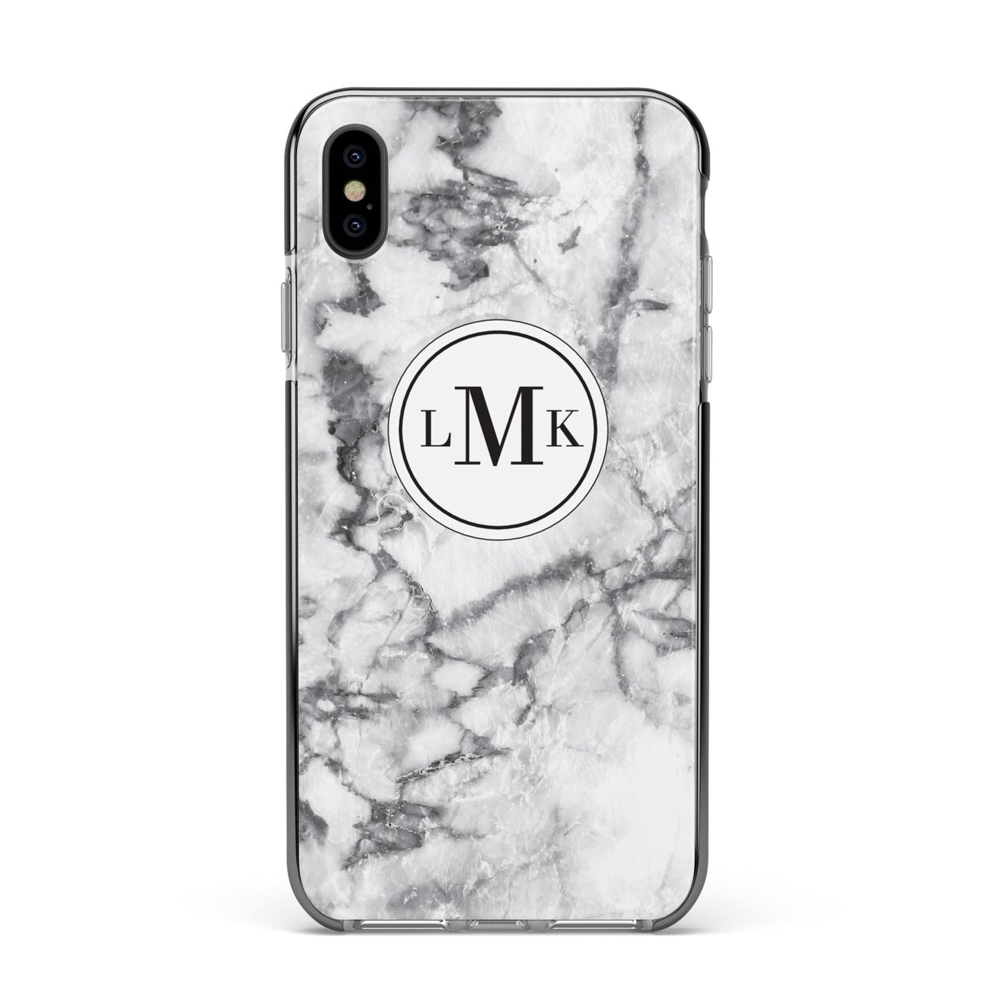 Marble Initials Circle Personalised Apple iPhone Xs Max Impact Case Black Edge on Black Phone