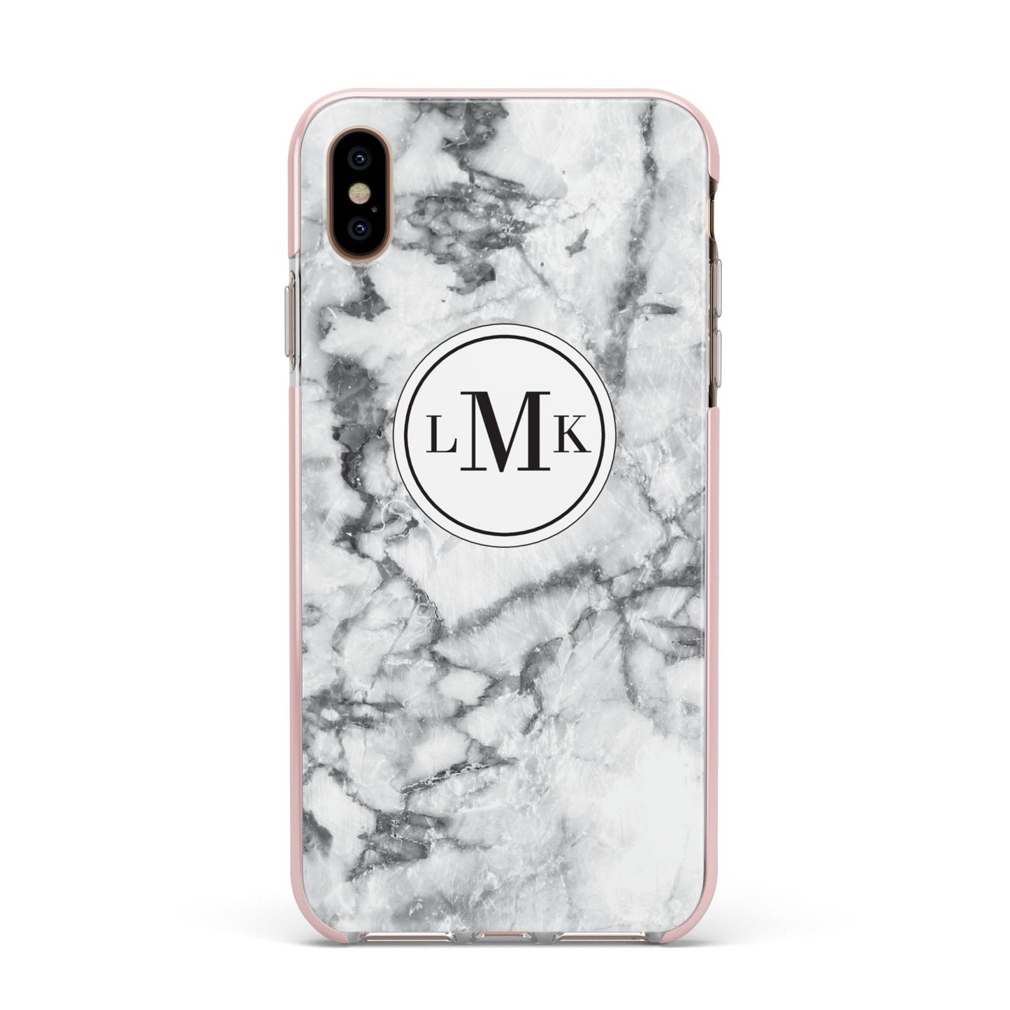 Marble Initials Circle Personalised Apple iPhone Xs Max Impact Case Pink Edge on Gold Phone