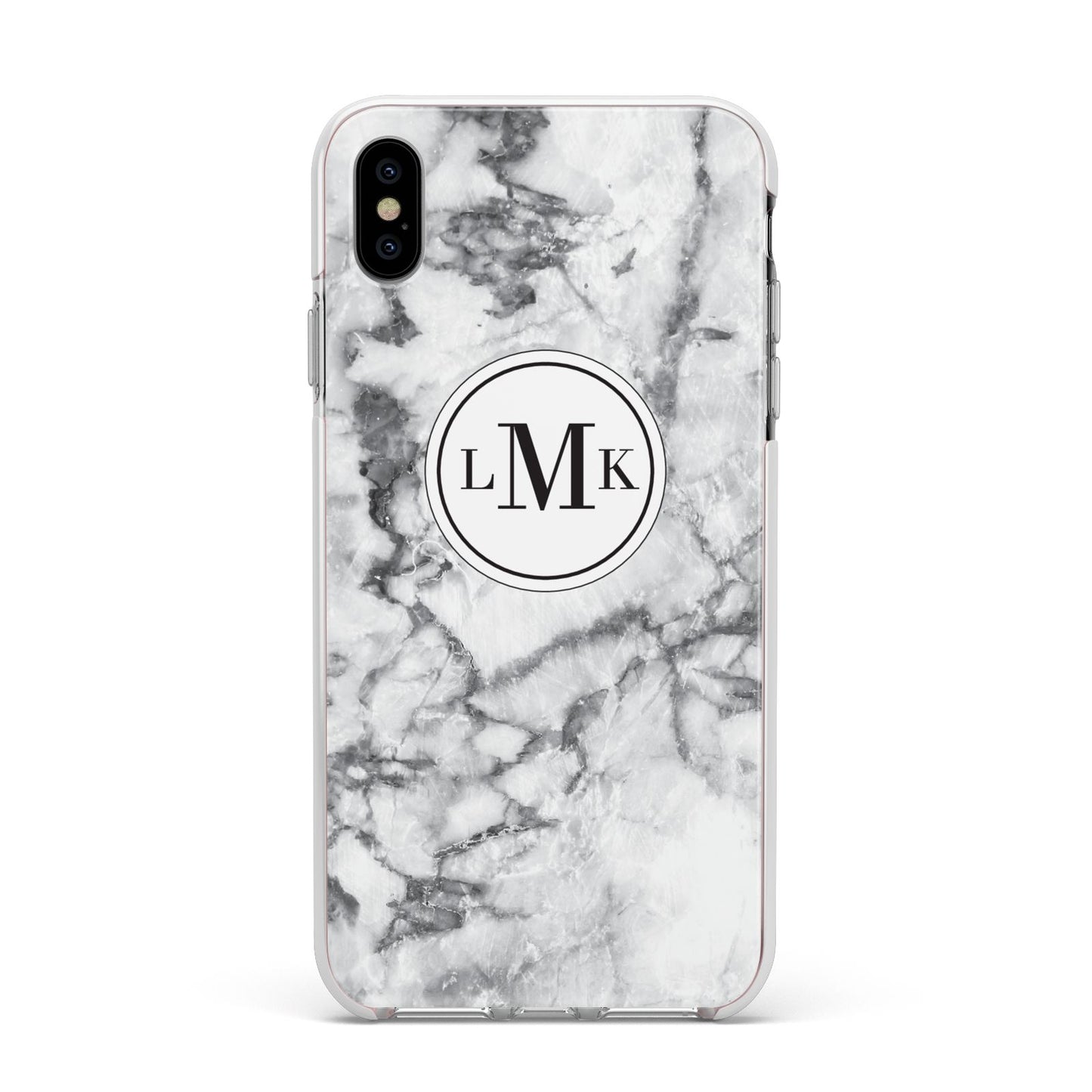 Marble Initials Circle Personalised Apple iPhone Xs Max Impact Case White Edge on Silver Phone