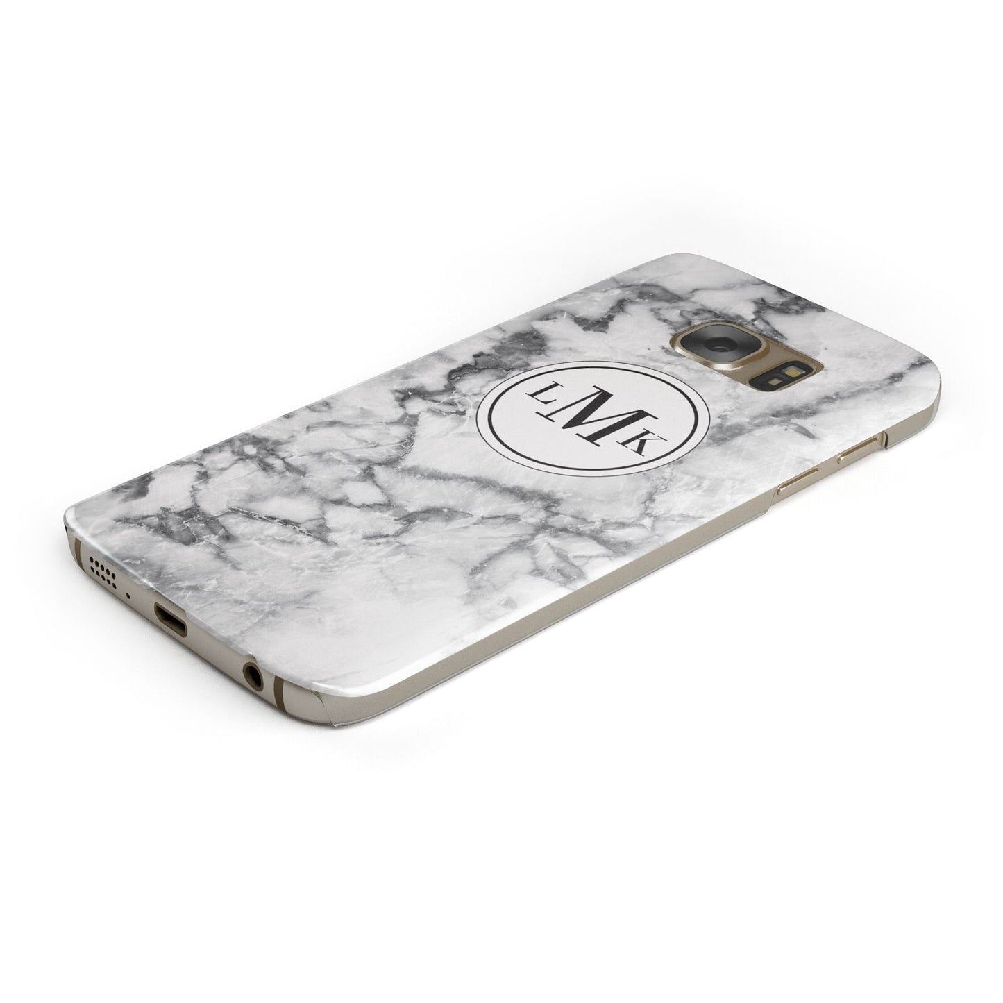 Marble Initials Circle Personalised Protective Samsung Galaxy Case Angled Image