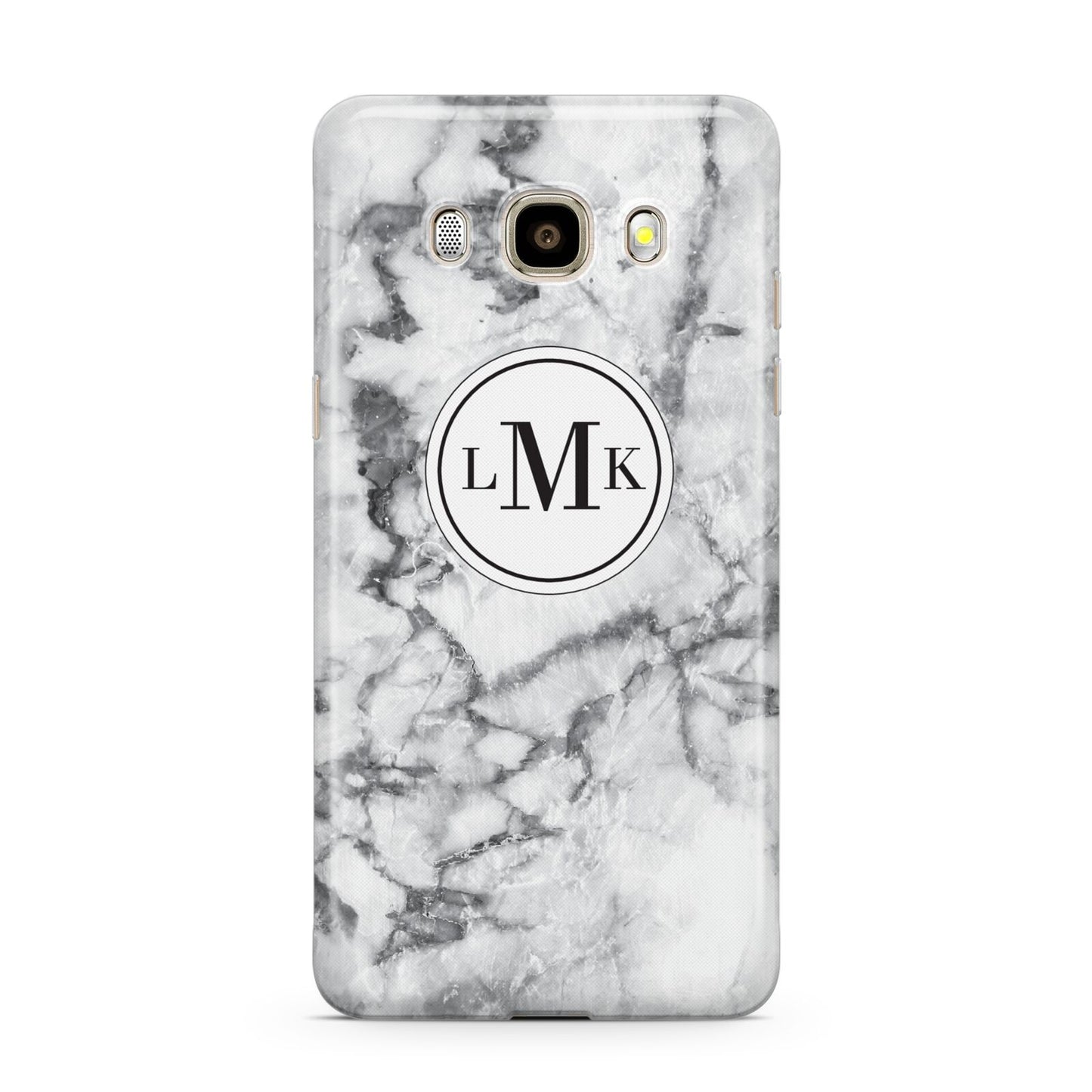 Marble Initials Circle Personalised Samsung Galaxy J7 2016 Case on gold phone