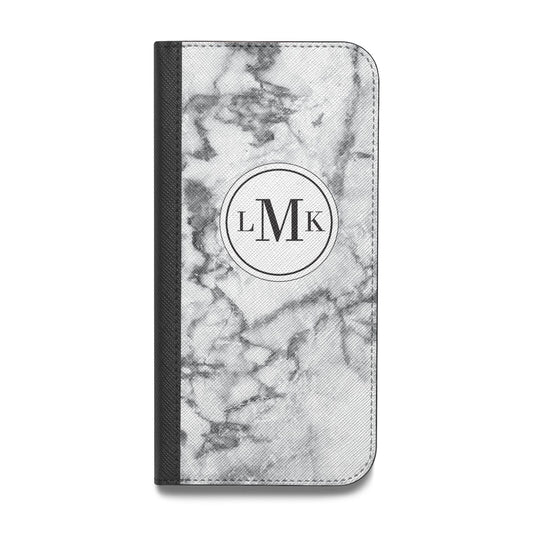 Marble Initials Circle Personalised Vegan Leather Flip iPhone Case