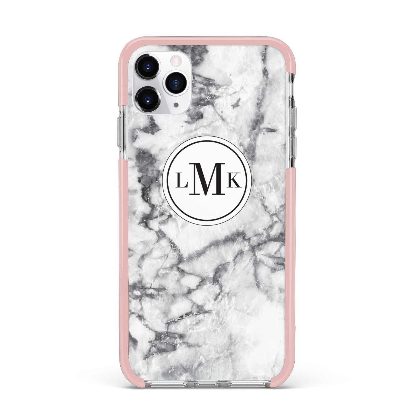 Marble Initials Circle Personalised iPhone 11 Pro Max Impact Pink Edge Case